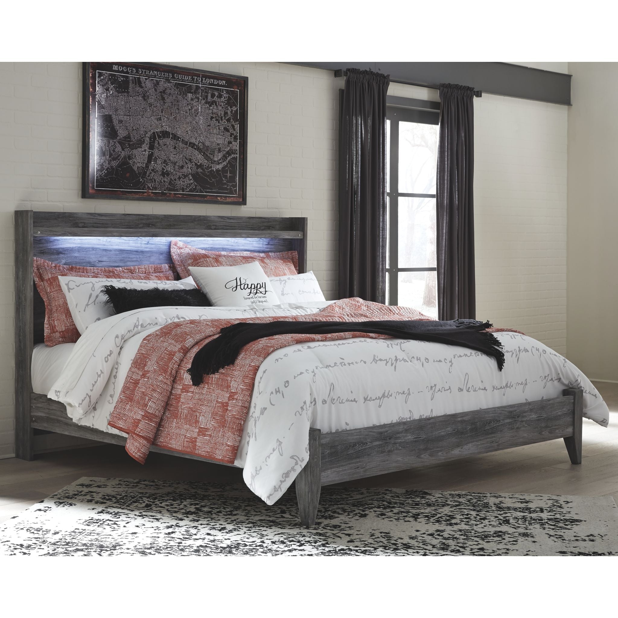 Baystorm King Panel Bed Frame - Modern Grey Upholstered Platform Bed with Wooden Slats | Perfect for Master Bedroom, Guest Room, or Apartment