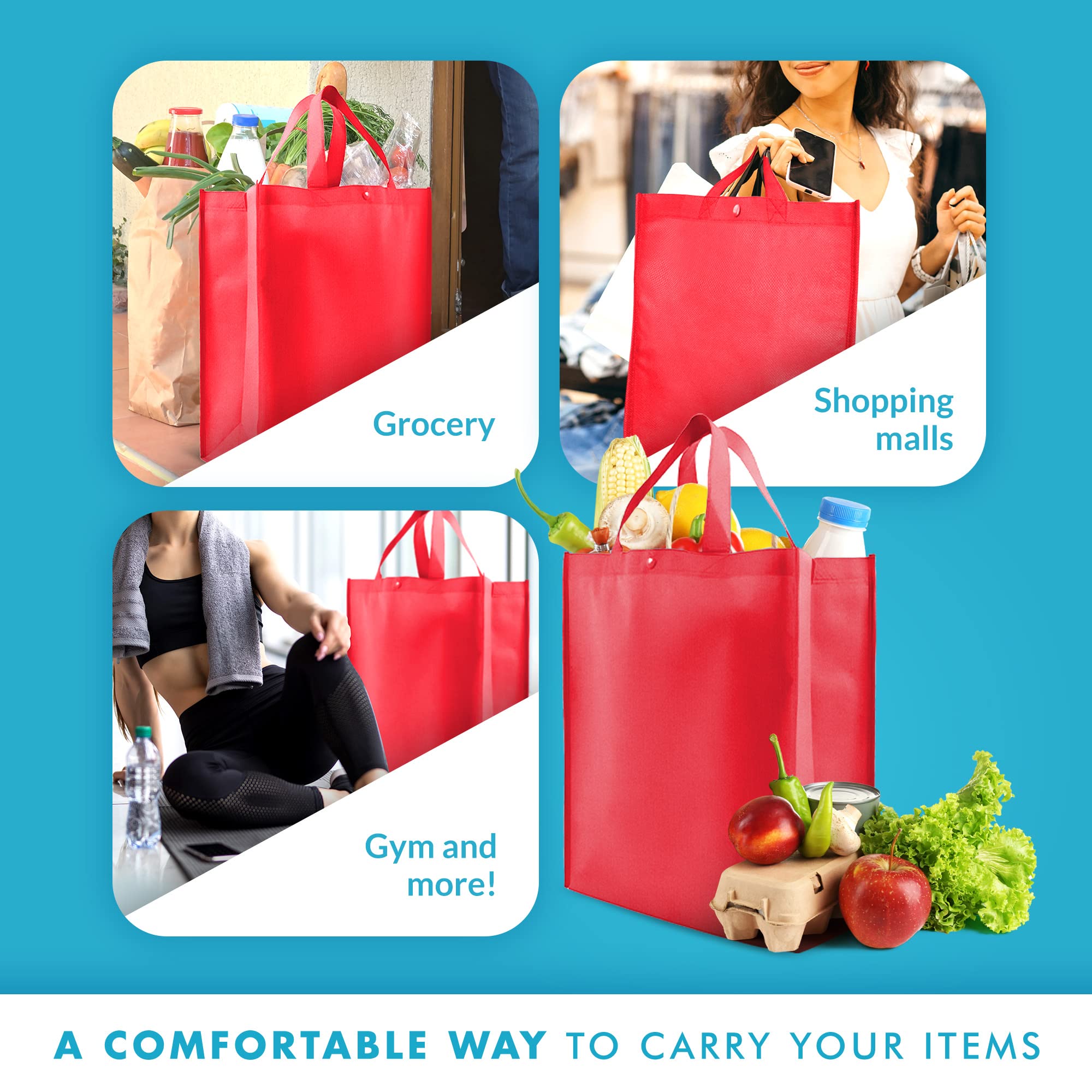 Eco-Friendly Reusable Grocery Bags - Heavy Duty Large Tote Shopping Bags for Groceries, Market & Beach - 14