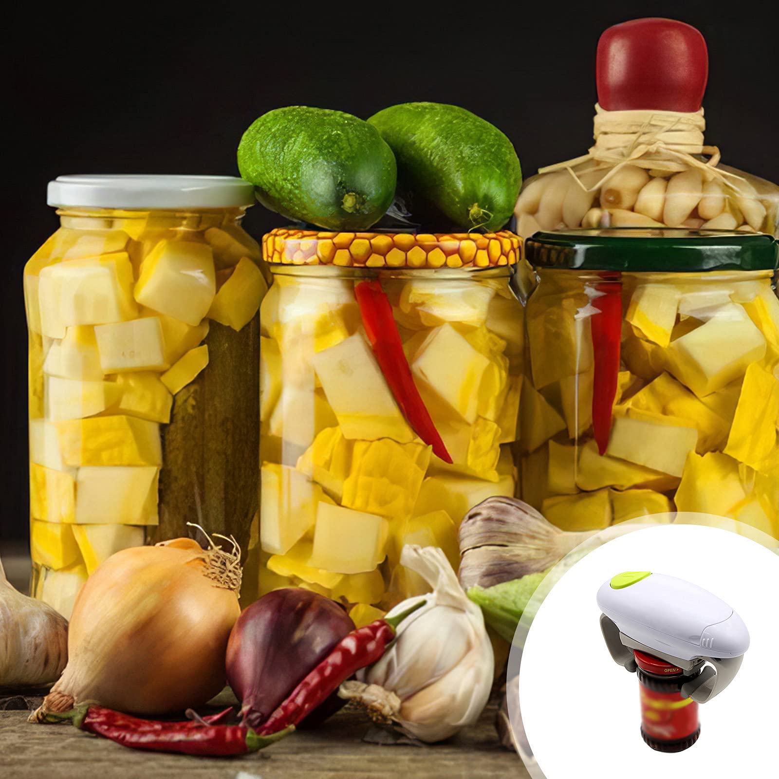 One-Touch Electric Can Opener - Hands-Free Automatic Kitchen Jar & Bottle Opener for Seniors, Arthritic Hands & Left-Handed Users - Perfect for Easy Food Prep, Camping & Elderly Care