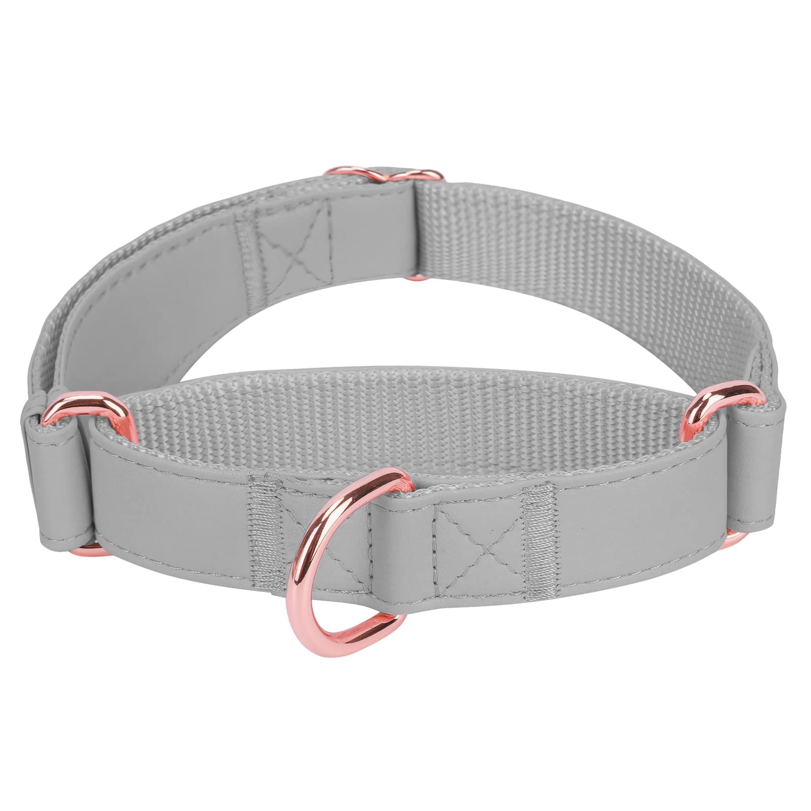 Premium Soft Leather Martingale Dog Collar - Adjustable Rose Gold No-Pull Training Collar for Small, Medium & Large Dogs | Durable Nylon Design, Easy to Clean | Perfect for Daily Walks, Obedience Training & Grooming Sessions (Grey)