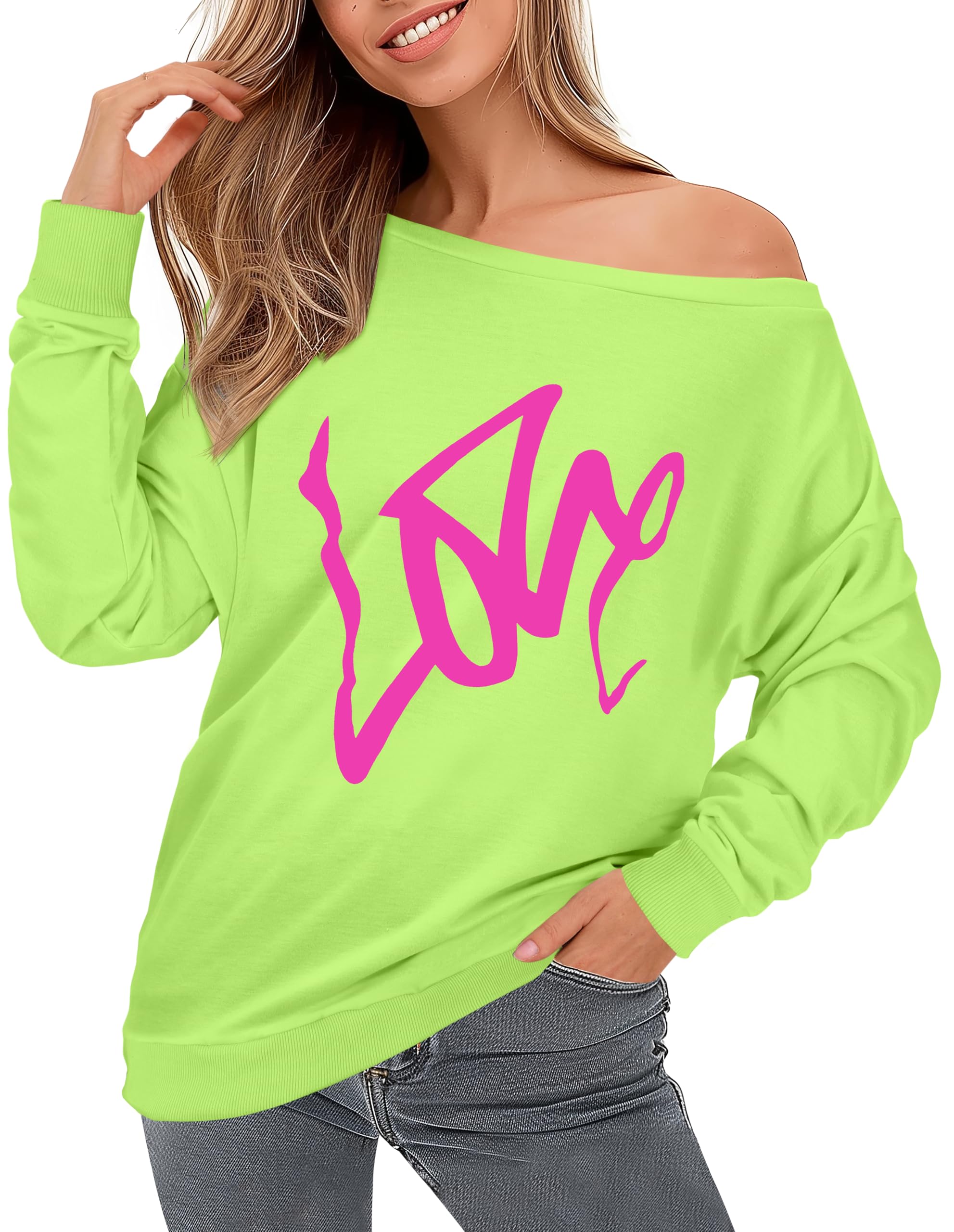 AM CLOTHES Women's Off Shoulder Oversized Sweatshirt - Long Sleeve Casual Pullover Sweater Top for Fall & Winter | Cozy Loungewear, Streetwear Fashion, Layering Essential