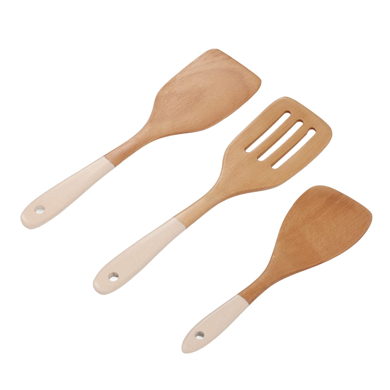 3Pcs Wooden Spatula Set - Heat Resistant & Lightweight Kitchen Utensils for Cooking, Baking & Frying - Natural Wood Cooking Tools for Home Kitchen (White) - Perfect for Stirring, Flipping & Serving Food