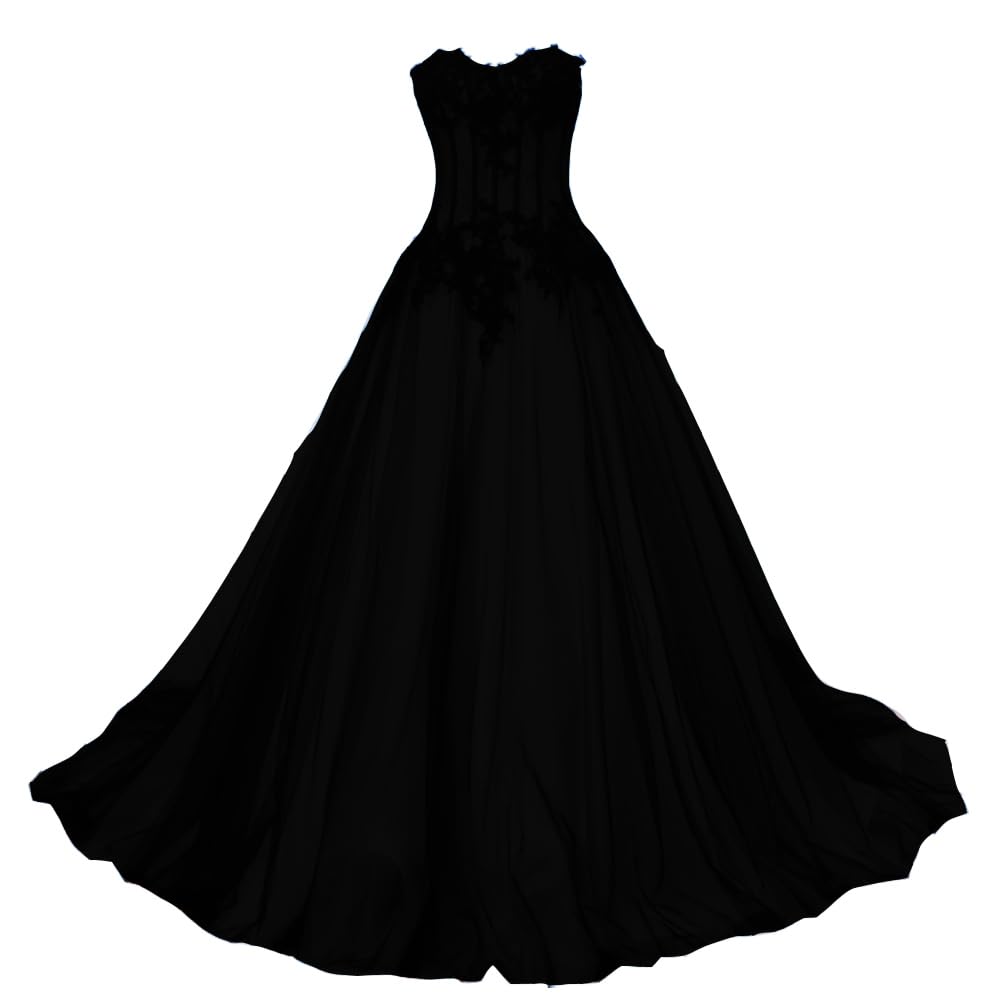 Kivary® Elegant Long Black and Champagne Lace Gothic Prom Wedding Dress for Women - Perfect for Evening Balls, Formal Dances & Vintage-Themed Weddings