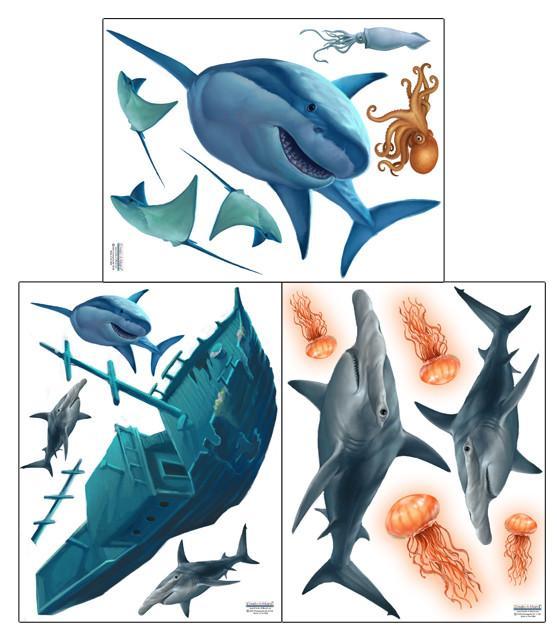 Shark Wall Decals for Kids Room - Removable Ocean Animal Stickers for Nursery, Bedroom & Playroom Decor - Perfect for Under the Sea Theme Parties & Baby Showers