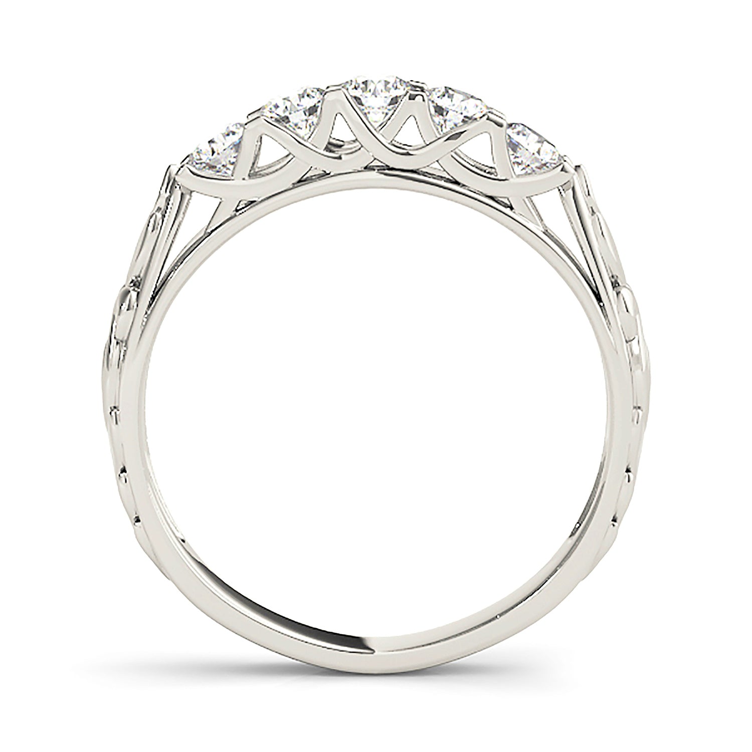 0.90 Carat Round Diamond 5-Stone Wedding Band Ring with Filigree Accent - Perfect for Anniversary, Engagement & Special Occasions