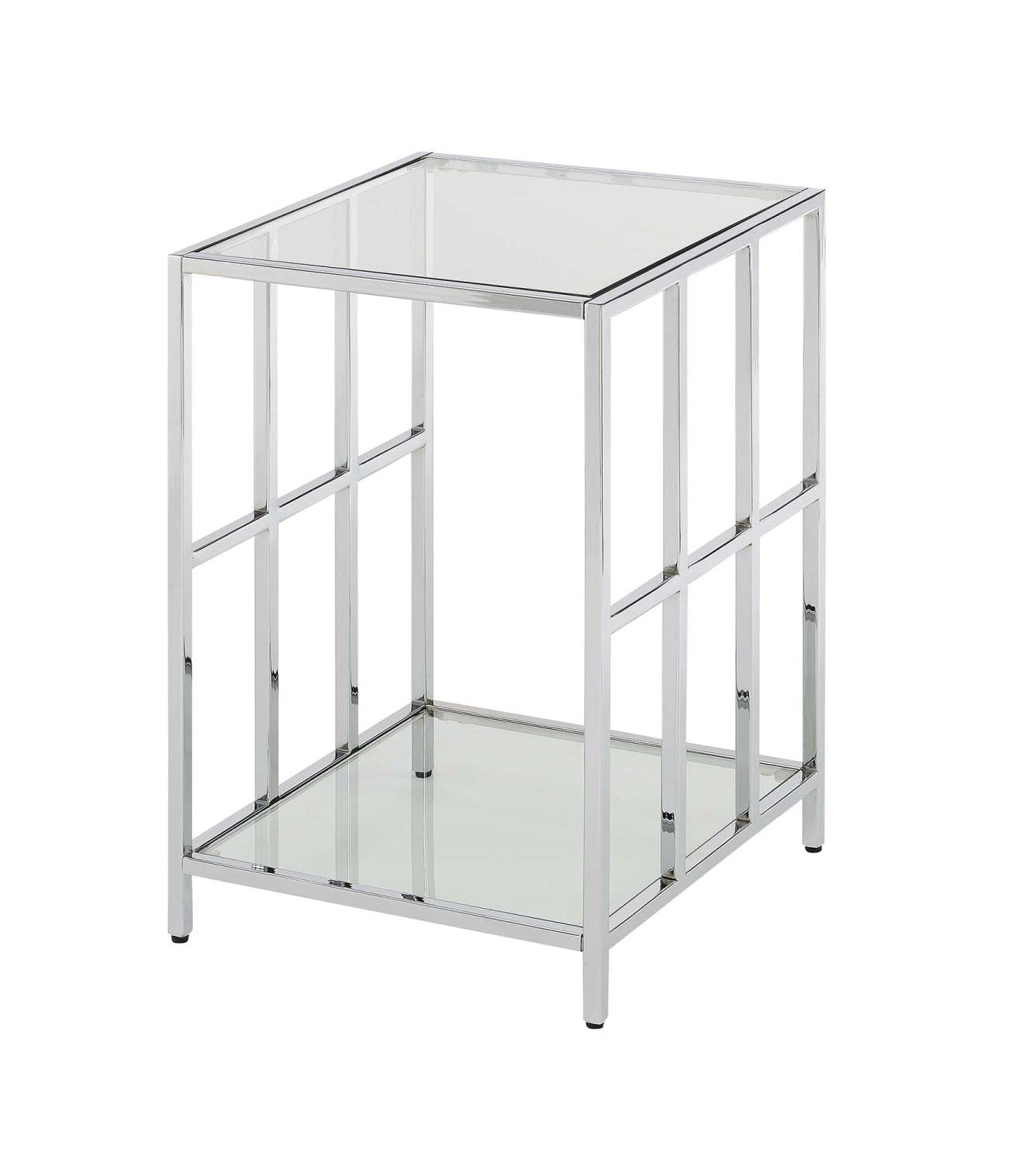 Convenience Concepts Mission Glass End Table - Clear Glass Top with Chrome Frame | Perfect for Living Room, Bedroom & Office Decor