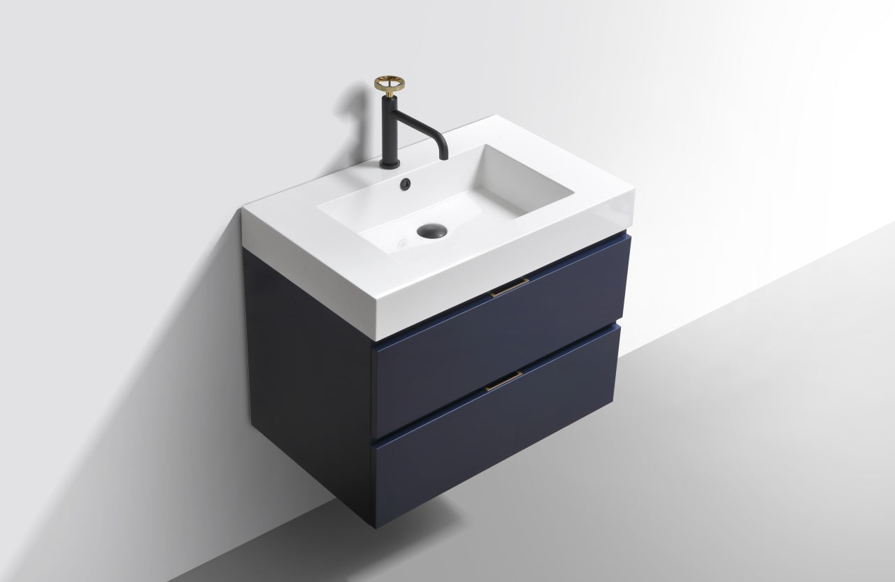 BSL30 Dark Blue Wall Mount Bathroom Vanity with Sink - Modern Floating Vanity for Small Bathrooms, Powder Rooms & Apartments