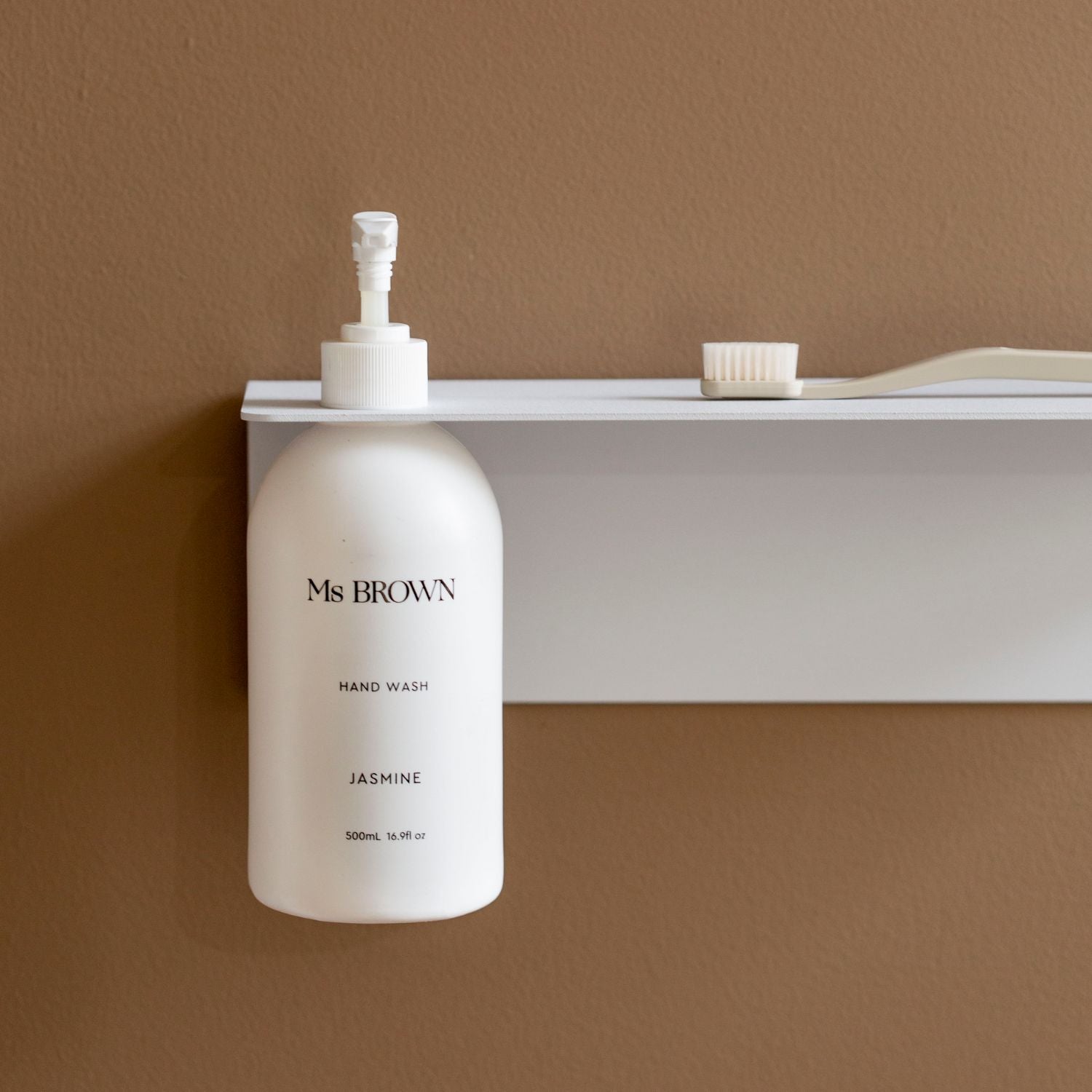 DESIGNSTUFF White Single Soap Dispenser Holder - Wall Mounted Bathroom Organizer for Kitchen, Bath, or Laundry Room