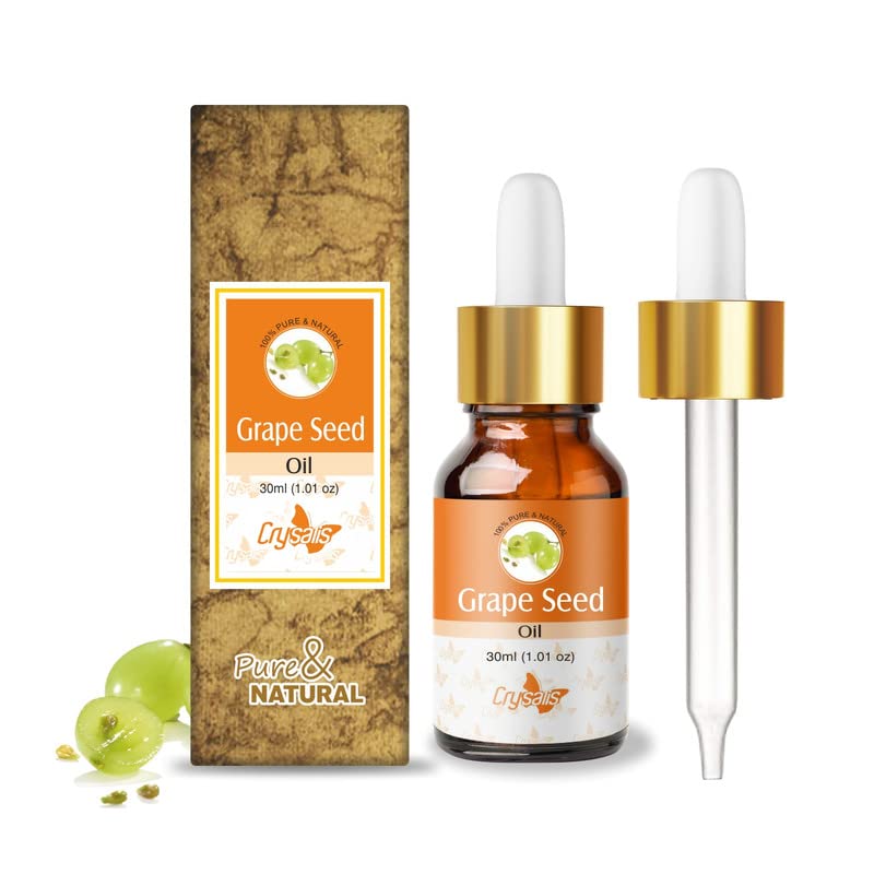 Organic Cold-Pressed Grape Seed Oil (Vitis Vinifera) - 100% Pure, Undiluted Carrier Oil for Skin & Hair Care - Rich in Omega 3 & Antioxidants - 30ml with Dropper - Perfect for Facial Massage, Hair Treatment & DIY Beauty Recipes