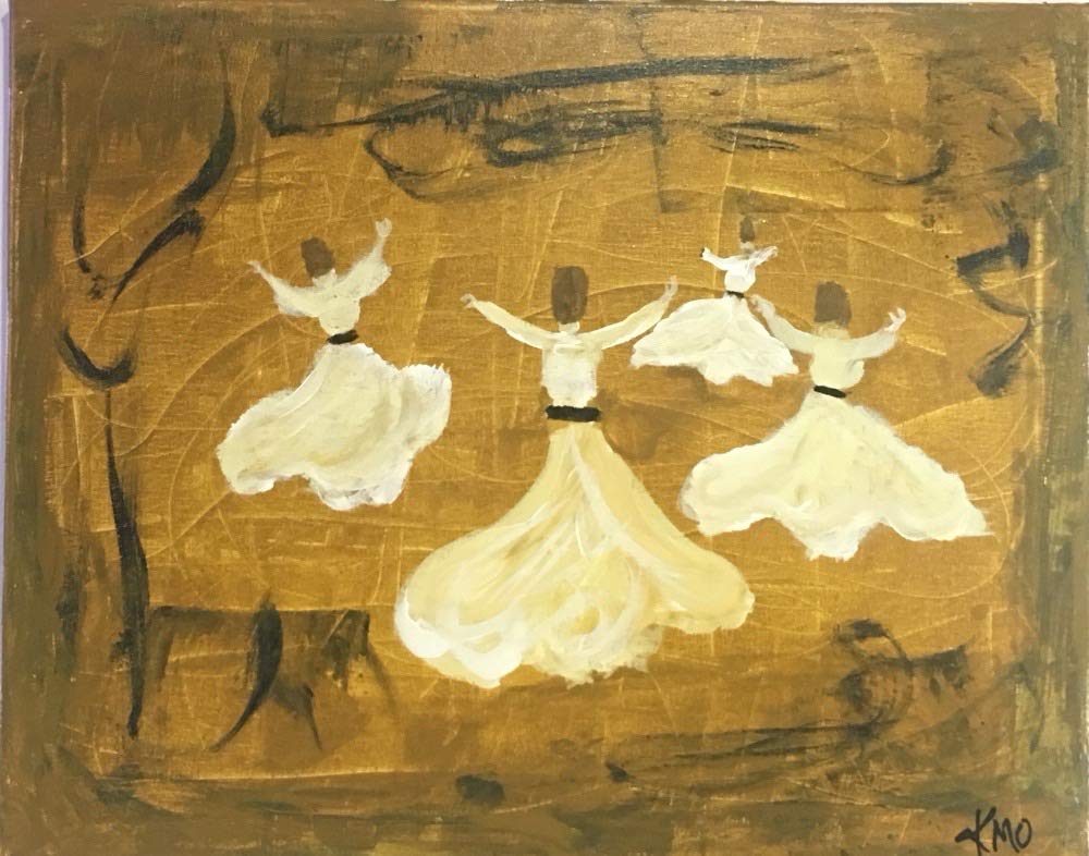 Sufi Dance Painting - Rumi Darvish Twirlers Artwork | Handmade Spiritual Wall Decor for Meditation Rooms & Cultural Home Decor