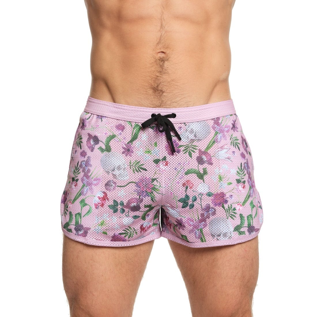 Hand Painted Dutch Floral Mesh Shorts for Women - Pink Vintage Boho Summer Shorts | Perfect for Beach Vacations, Music Festivals & Casual Outings