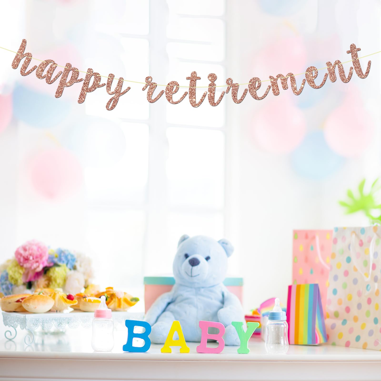 Rose Gold Happy Retirement Banner - Glitter Retirement Party Decorations, Retired Banner, Going Away & Farewell Party Supplies | Perfect for Office Celebrations, Home Decor & Milestone Events