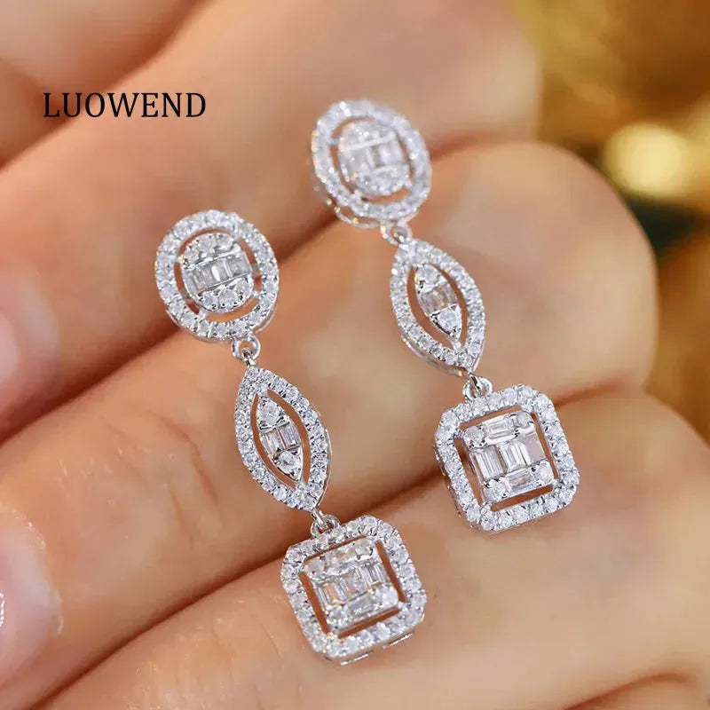 18K White Gold Geometric Drop Earrings with 0.70CT Real Natural Diamonds for Women | Elegant Party & Evening Jewelry | Perfect for Weddings, Anniversaries and Special Occasions
