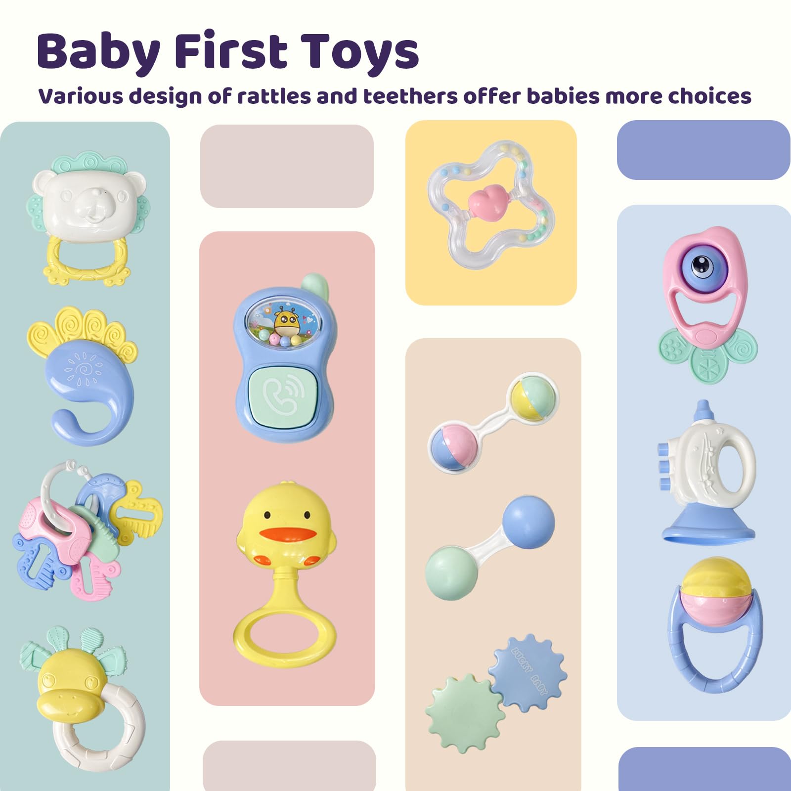 13PCS Baby Rattles & Teething Toys for 0-12 Months - Soft Infant Developmental Toys with Storage Case - Perfect Newborn Christmas Gift for Boys & Girls - Ideal for Playtime, Sensory Development & Soothing Teething Pain