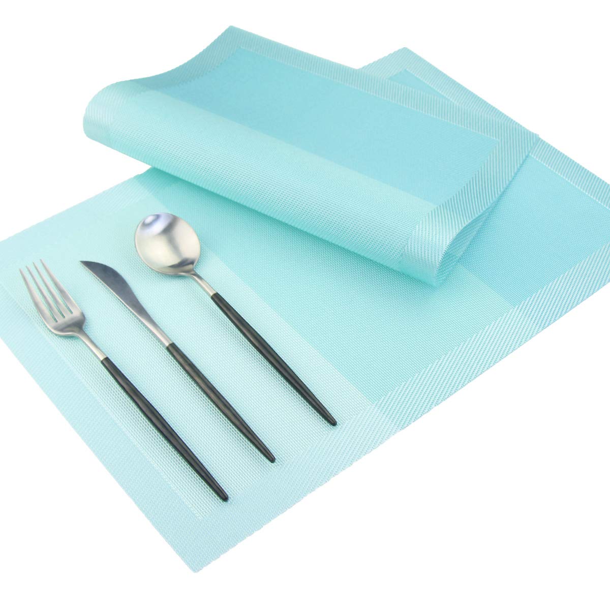 PIGCHCY 18x12 Inch Woven Vinyl Placemats Set of 4 - Non-Slip, Washable & Easy Clean Table Mats for Dining Room, Kitchen, Office - Perfect for Everyday Meals, Dinner Parties & Home Decor (Teal)