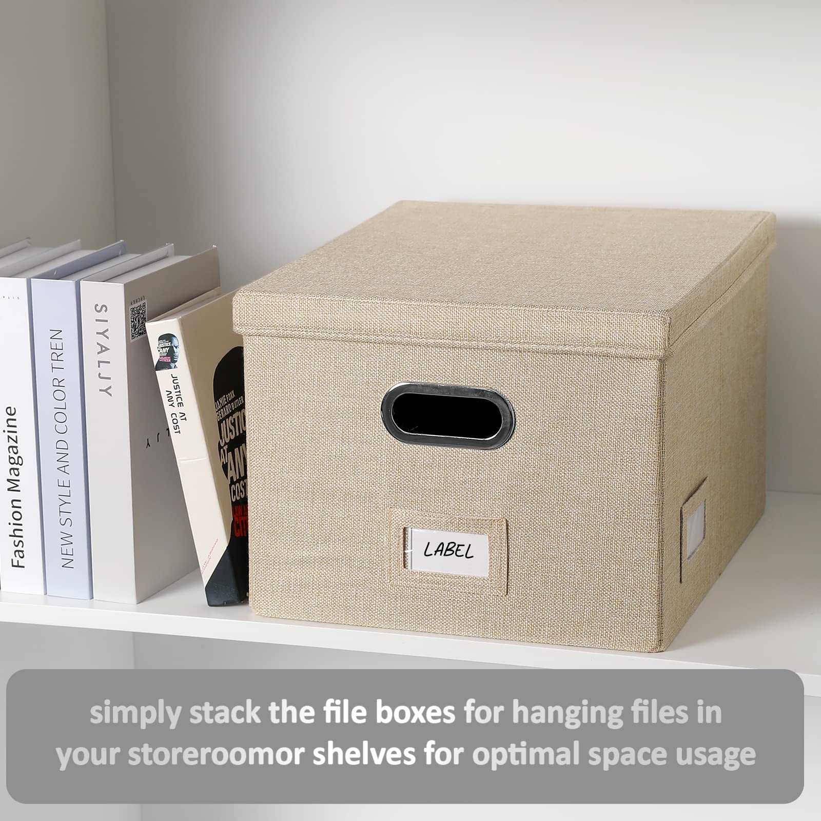 Collapsible File Organizer Storage Box with Lids - Durable Hanging Document Organizer for Office & Home - Easy Slide Design - Beige - Perfect for Desk Organization, Paper Storage & Home Office Filing
