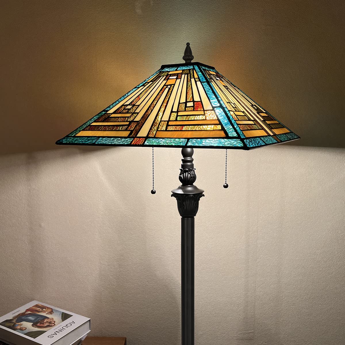 Tiffany Style Floor Lamp with Green Stained Glass - 16