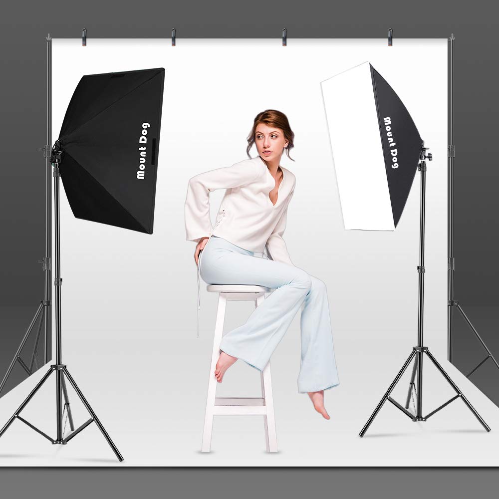 MOUNTDOG 85W Dimmable LED Softbox Lighting Kit with 3 Color Bulbs (2700K-6400K) - Continuous Studio Light for Photography, YouTube Videos & Portrait Shooting - Includes Remote Control & Adjustable Stand - Perfect for Home Studio, Product Photography & Live Streaming
