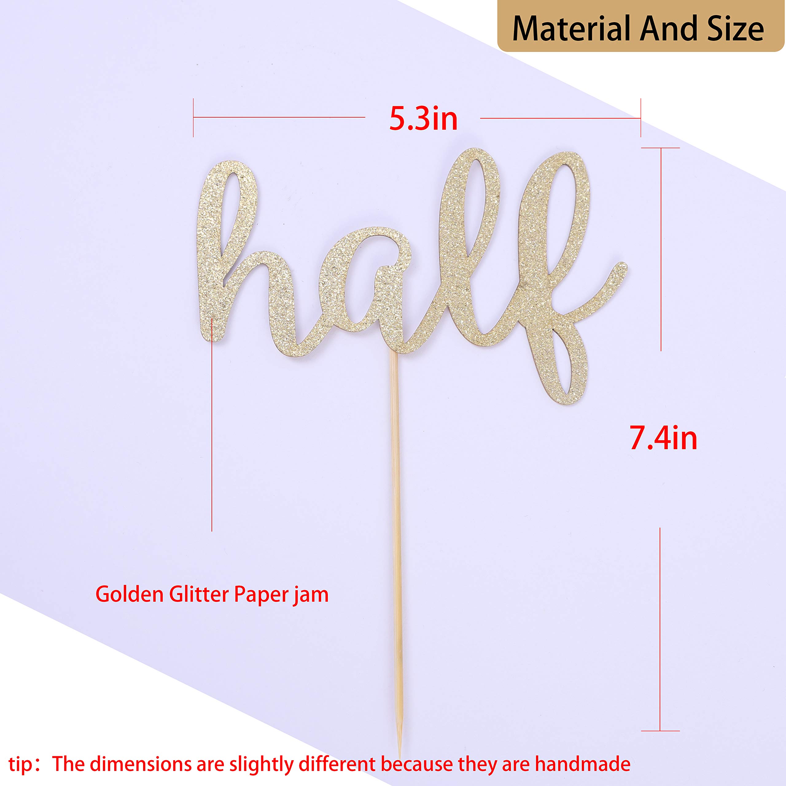 WAOUH Golden Glitter Half Cake Topper (1/2) - Personalized Birthday Cake Decoration, Party Photo Booth Prop - Perfect for Half Birthday Celebrations, Gender Reveals & Anniversary Cakes