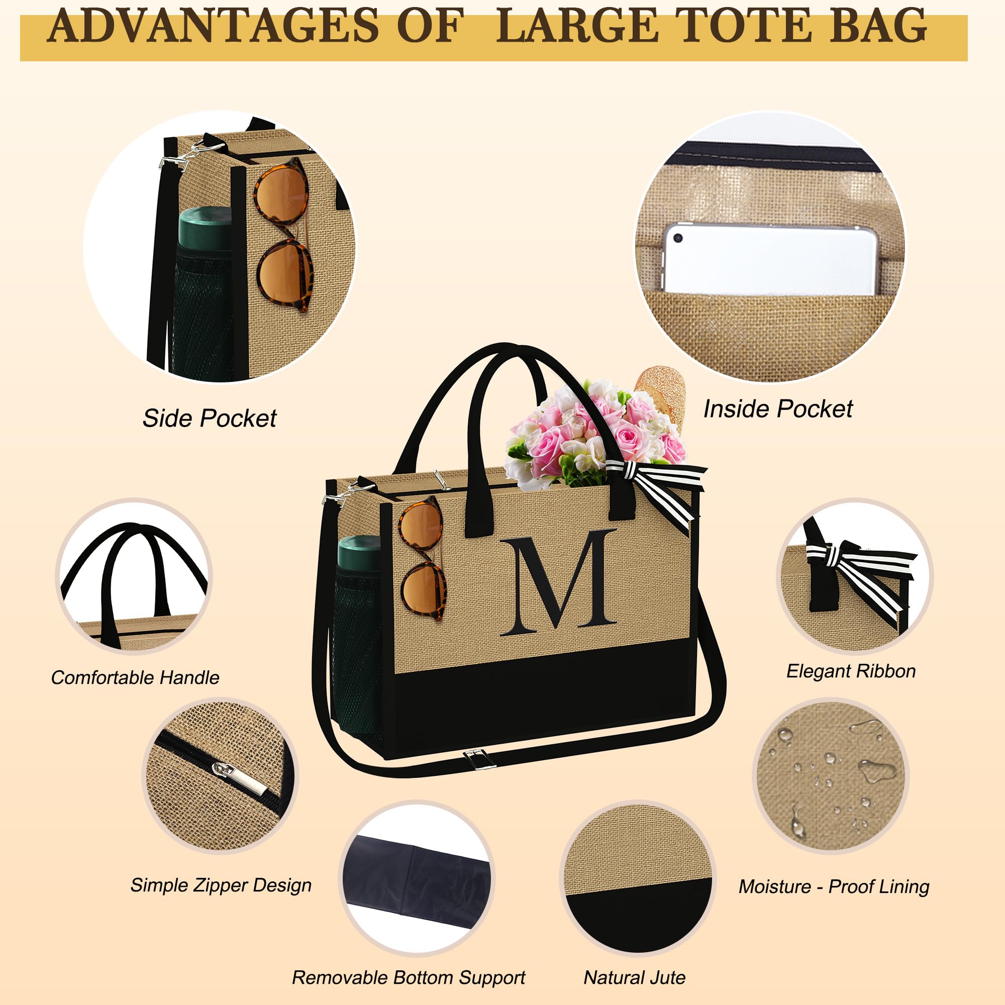 YOOLIFE Personalized Jute Tote Bag with 2 Zippered Makeup Bags - Eco-Friendly Mom & Best Friend Gift Set for Women, Ideal for Travel, Shopping, and Daily Use