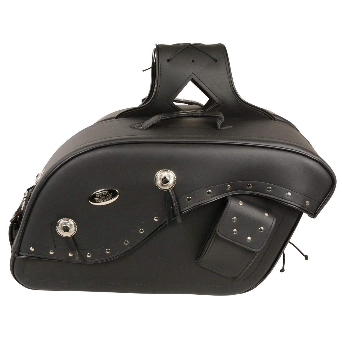 Milwaukee Leather MP8301 Black PVC Medium Cruiser Style Riveted Throw Over Motorcycle Saddlebags - One Size Fits Most - Perfect for Harley, Honda & Yamaha Bikes - Great for Road Trips & Daily Commuting