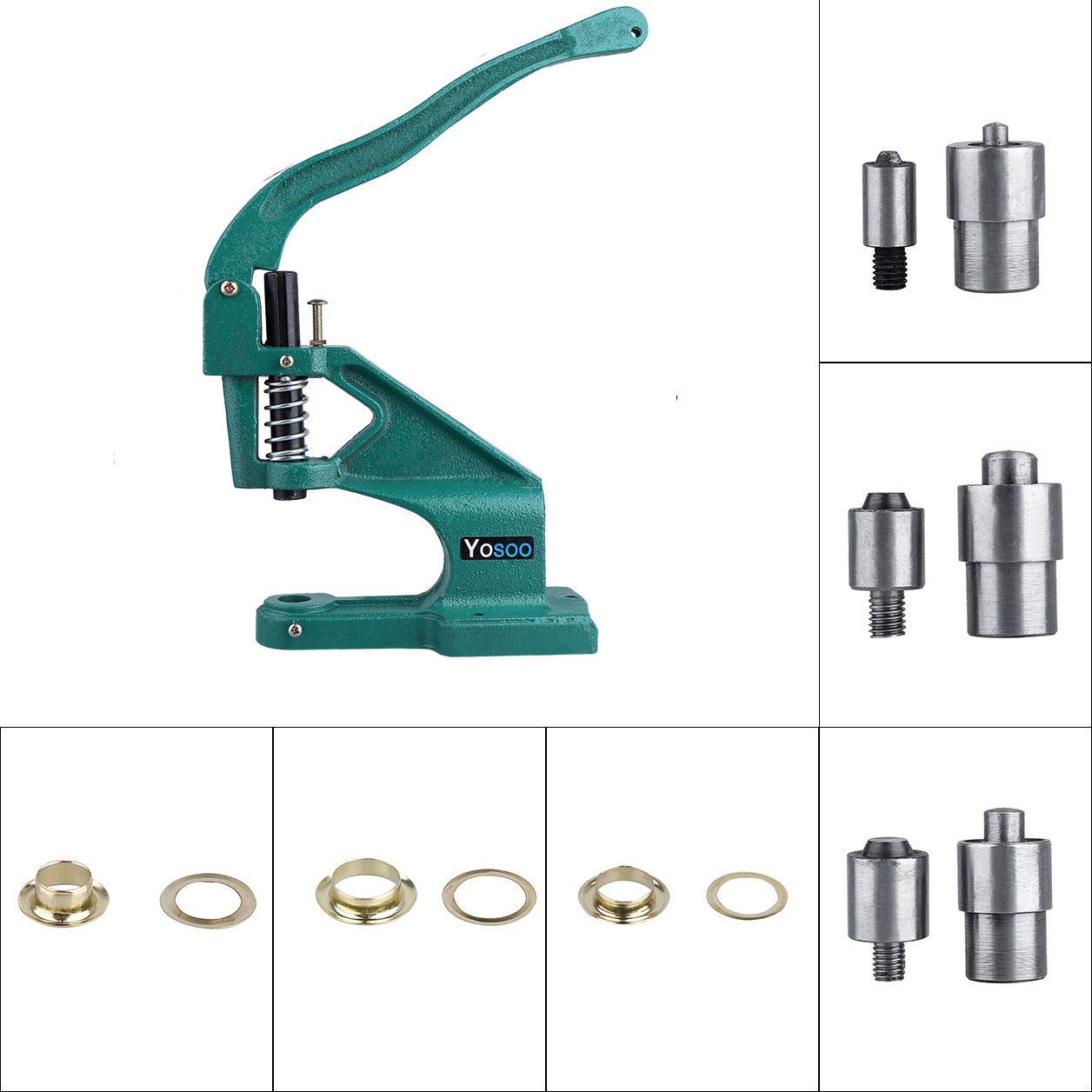 Heavy Duty Hand Press Grommet Machine Kit - Industrial Eyelet Punch Tool with 3 Dies & 900 Grommets for Leather, Canvas, Tarps & Fabric - Table Mount Rivet Press for DIY, Upholstery & Craft Projects