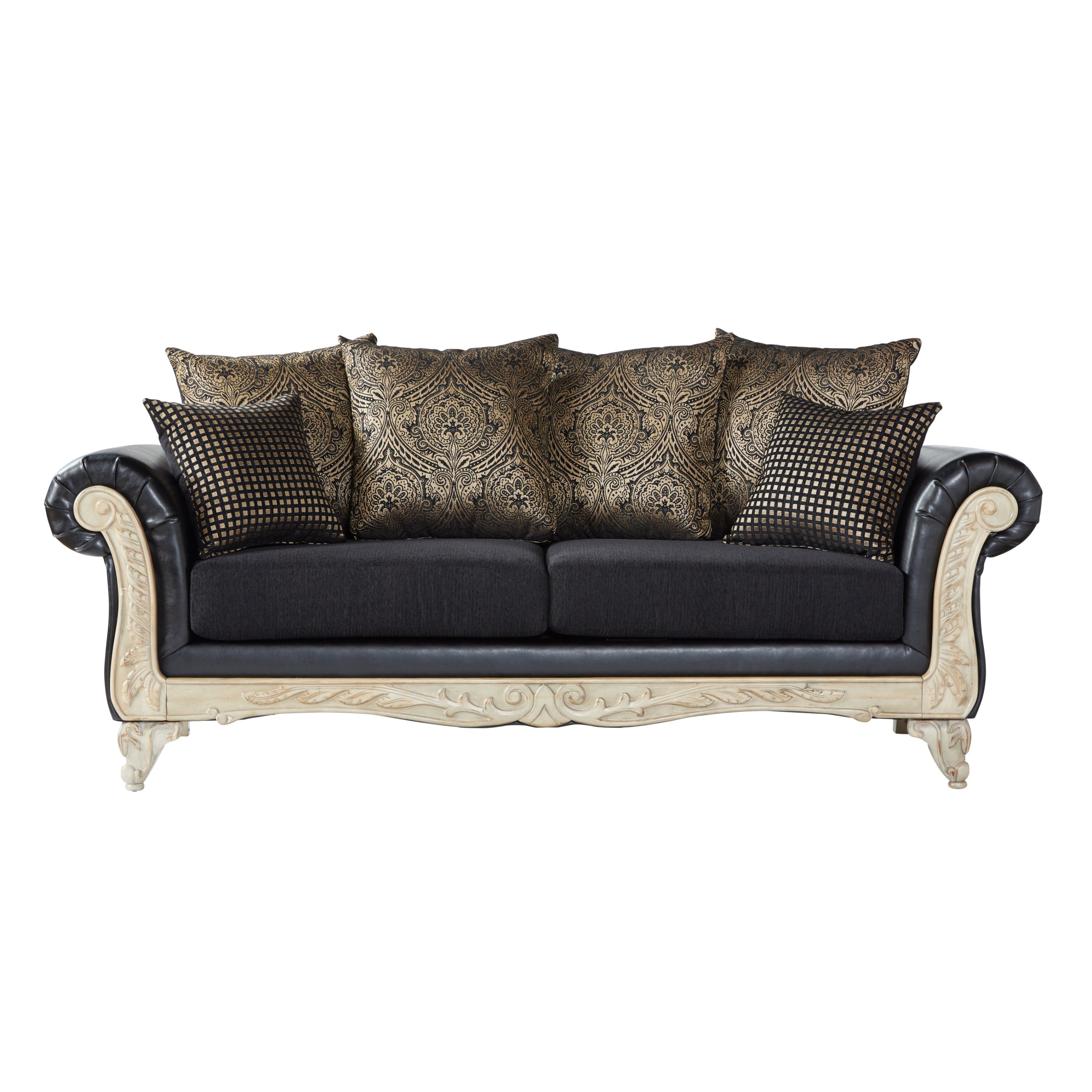 San Marino Wood Frame Faux Leather Sofa in Ebony - Modern Living Room Furniture for Small Spaces & Apartments