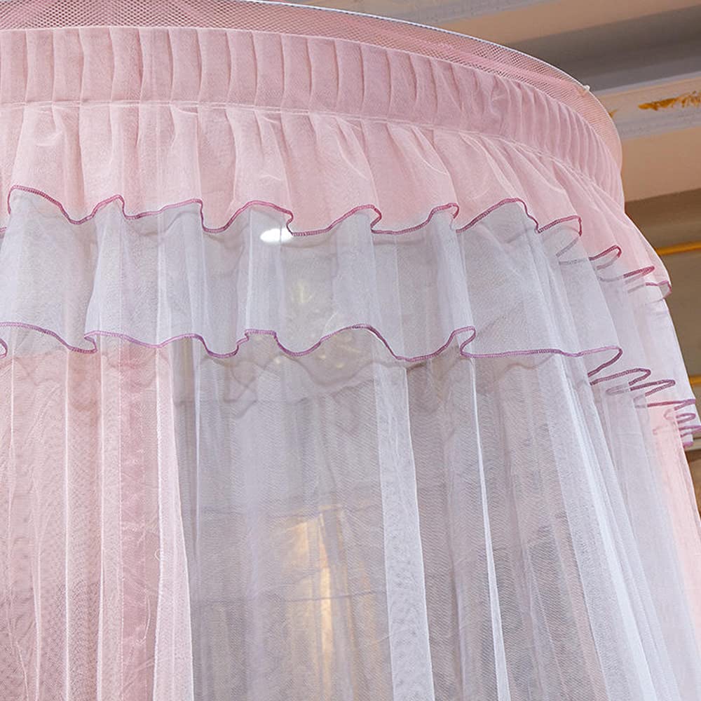 Mengersi Bed Canopy Mosquito Net - Elegant Lace Round Sheer Mesh Bed Curtains for Twin, Full, Queen & King Size Beds (Peach/Gray) - Perfect for Princess Bedroom Decor, Romantic Weddings & Nursery Protection