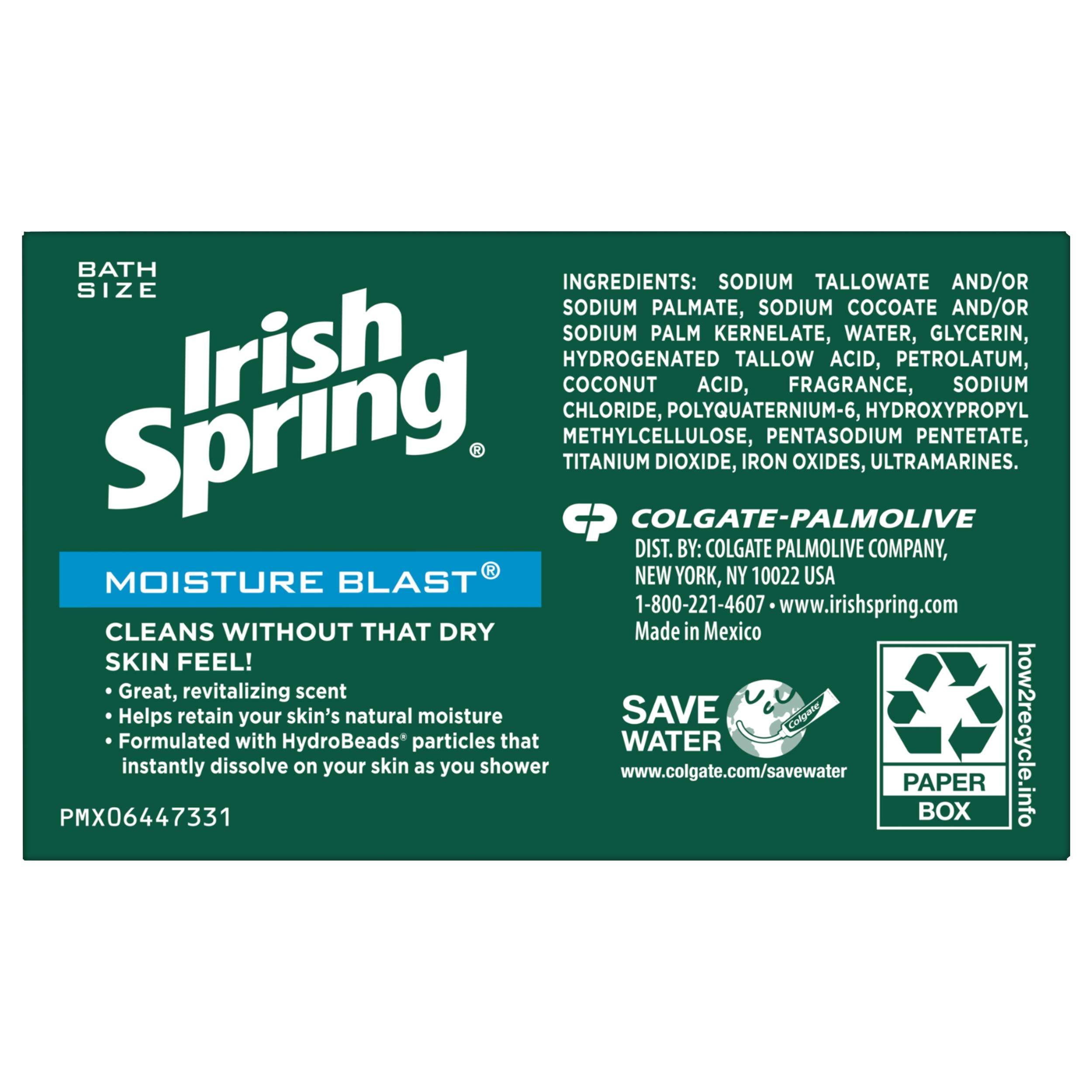 Irish Spring Deodorant Soap Bar - Moisture Blast 3.7 oz (3-Pack) | Long-Lasting Freshness & Hydration for Men | Gym, Shower & Travel Essential