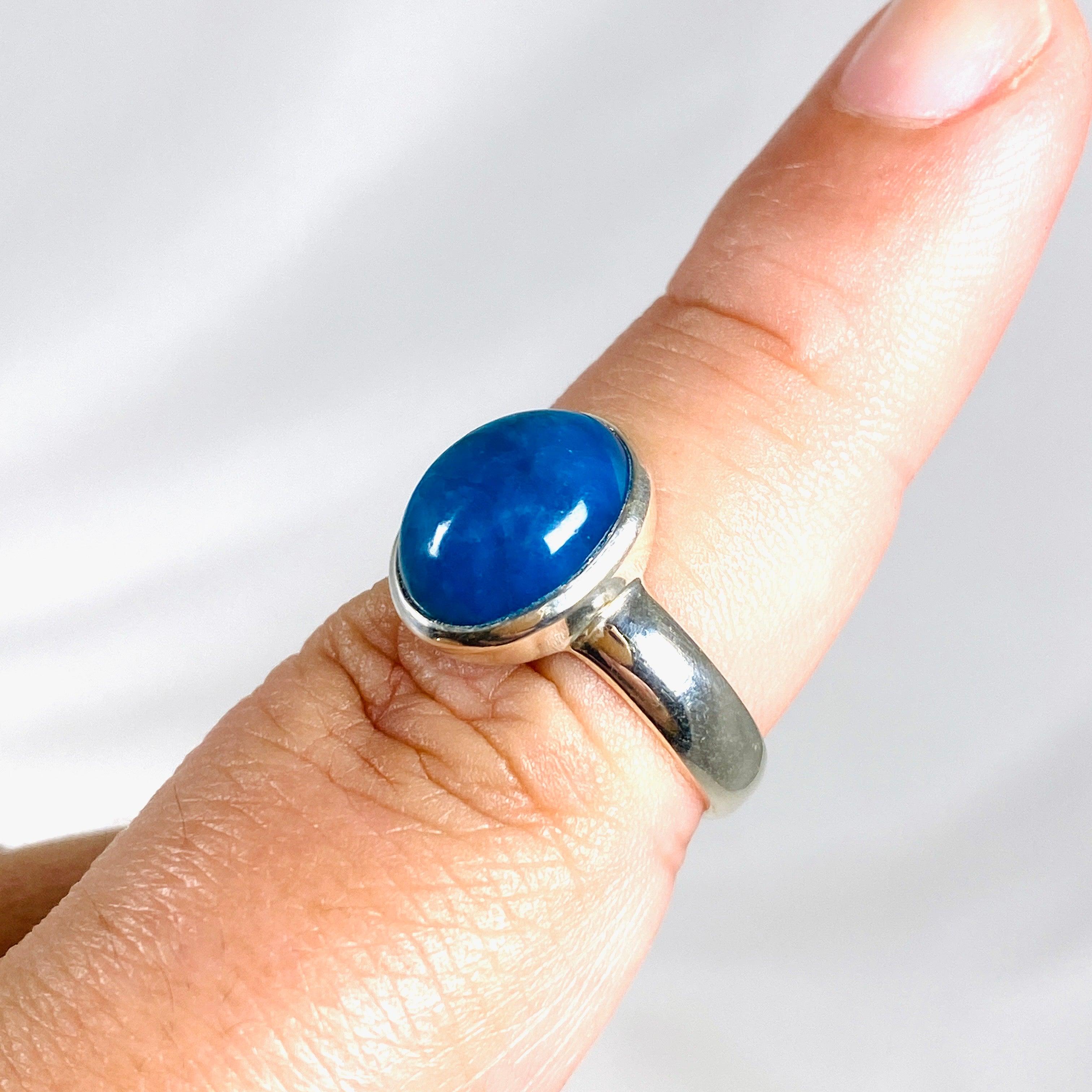 Natural Cavansite Oval Ring - Size 8.5 PRGJ367 - Elegant Blue Crystal Jewelry for Women, Perfect for Weddings, Parties & Special Occasions
