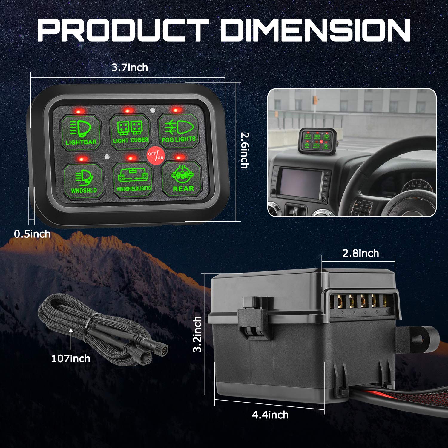 OFFROADTOWN 6 Gang Universal Waterproof Switch Panel with Fuse & Auto-Dimming LED - Circuit Control Box with Electronic Relay System for Trucks, UTVs, ATVs, SUVs & Boats - Perfect for Off-Roading, Marine & Adventure Vehicles