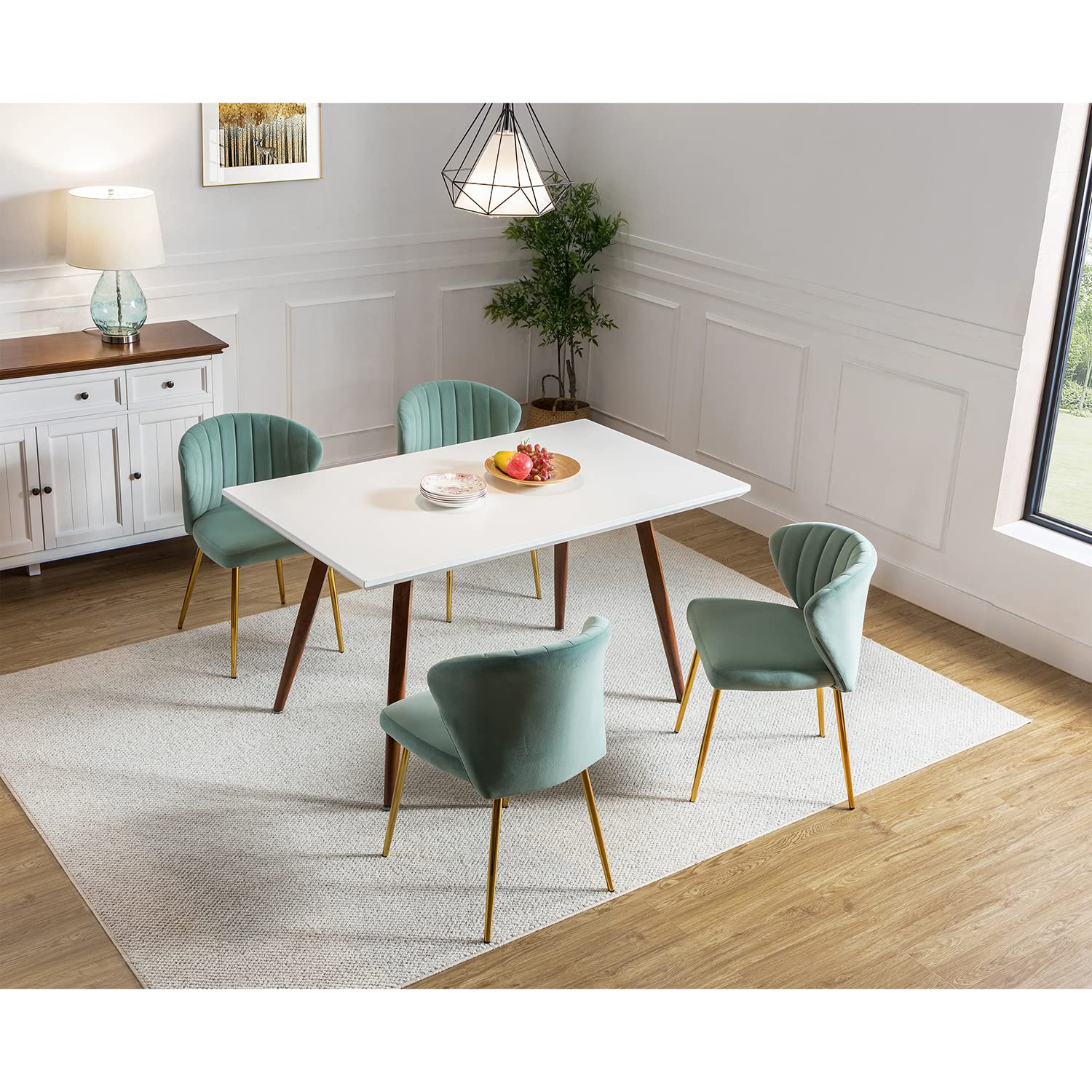 TINA'S HOME Modern Velvet Dining Chairs - Small Accent Chair with Golden Metal Legs, Tufted Back Upholstered Side Chair for Living Room, Kitchen, Vanity, Patio & Beauty Salon - Sage Green