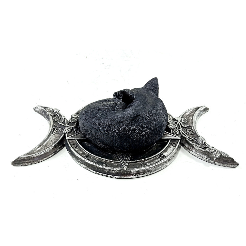 Black Cat and Triple Moon Statue - Gothic Home Decor, Witchy Altar Piece, Wiccan Pagan Gift for Halloween & Spiritual Rituals