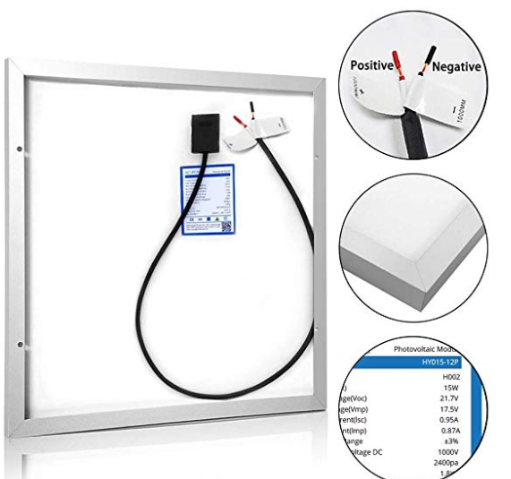 ACOPower 15W 12V Solar Panel Charger Kit with 5A Charge Controller & Alligator Clips - Perfect for RV, Boat, Car Battery Charging & Off-Grid Power Supply