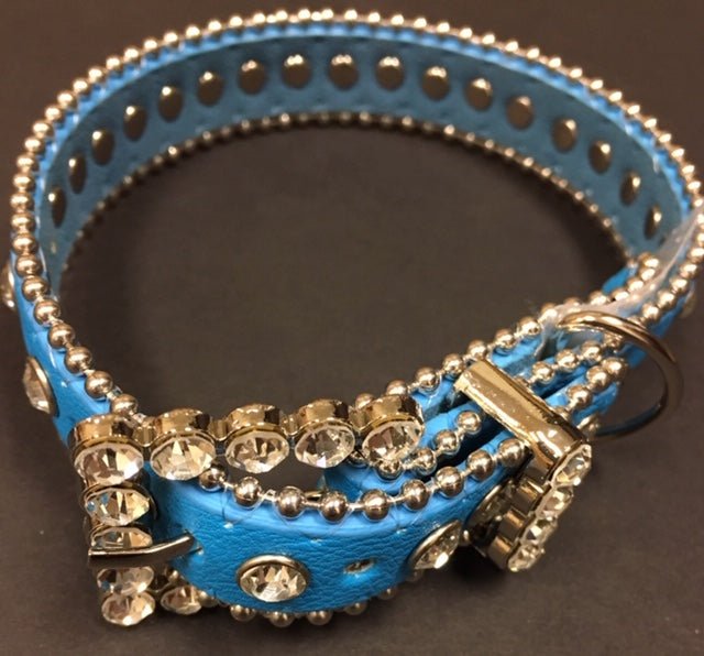 Luxury Blue Crystal Leather Dog Collar - Fashionable Pet Accessory for Small & Medium Dogs - Perfect for Weddings, Parties & Daily Walks