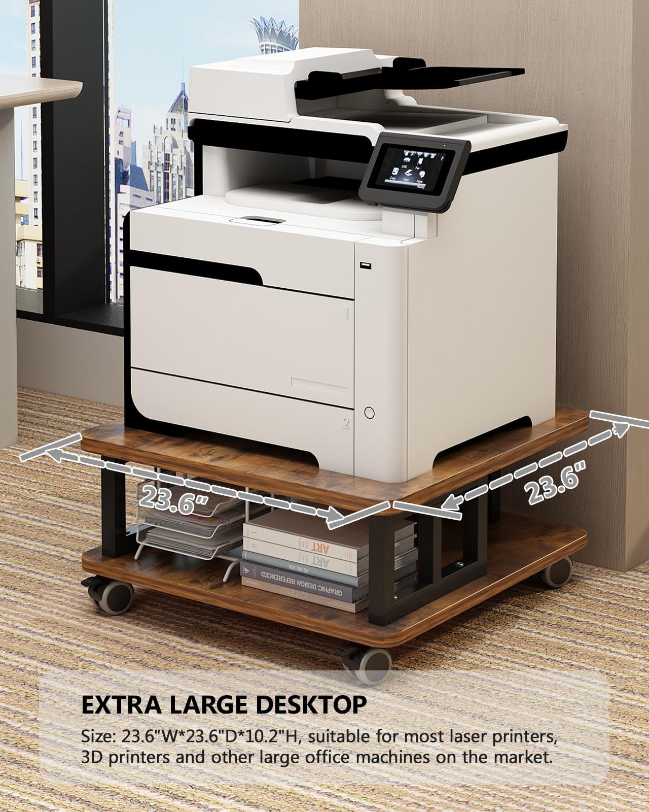 2-Tier Mobile Printer Stand with Wheels - 23.6