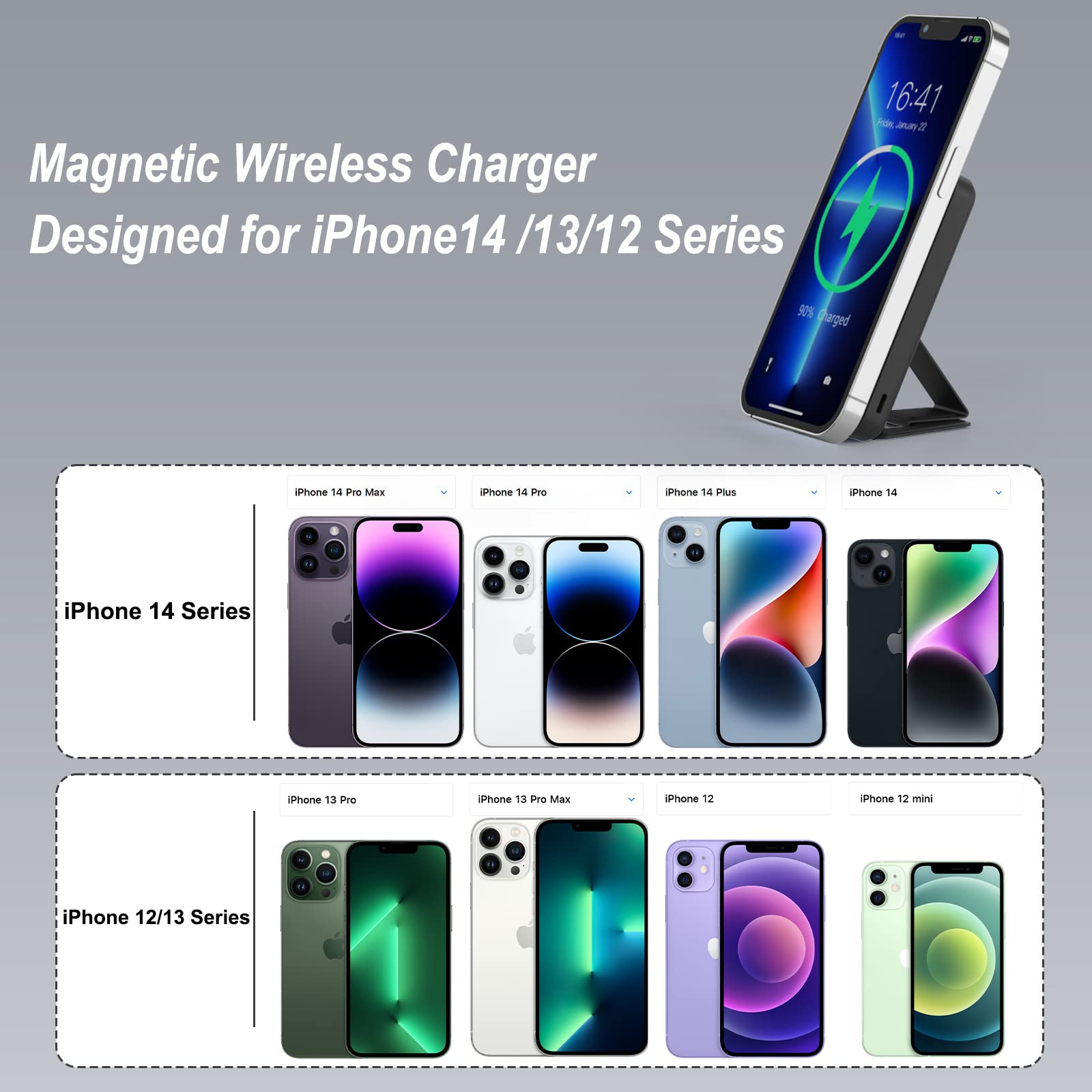 AOGUERBE 10000mAh Magnetic Wireless Power Bank with LED Display - 22.5W PD Fast Charging Foldable Portable Charger for iPhone 16/15/14/13/12 Pro/Pro Max/Plus/Mini | Includes USB-C Cable | Perfect for Travel, Work & Outdoor Activities