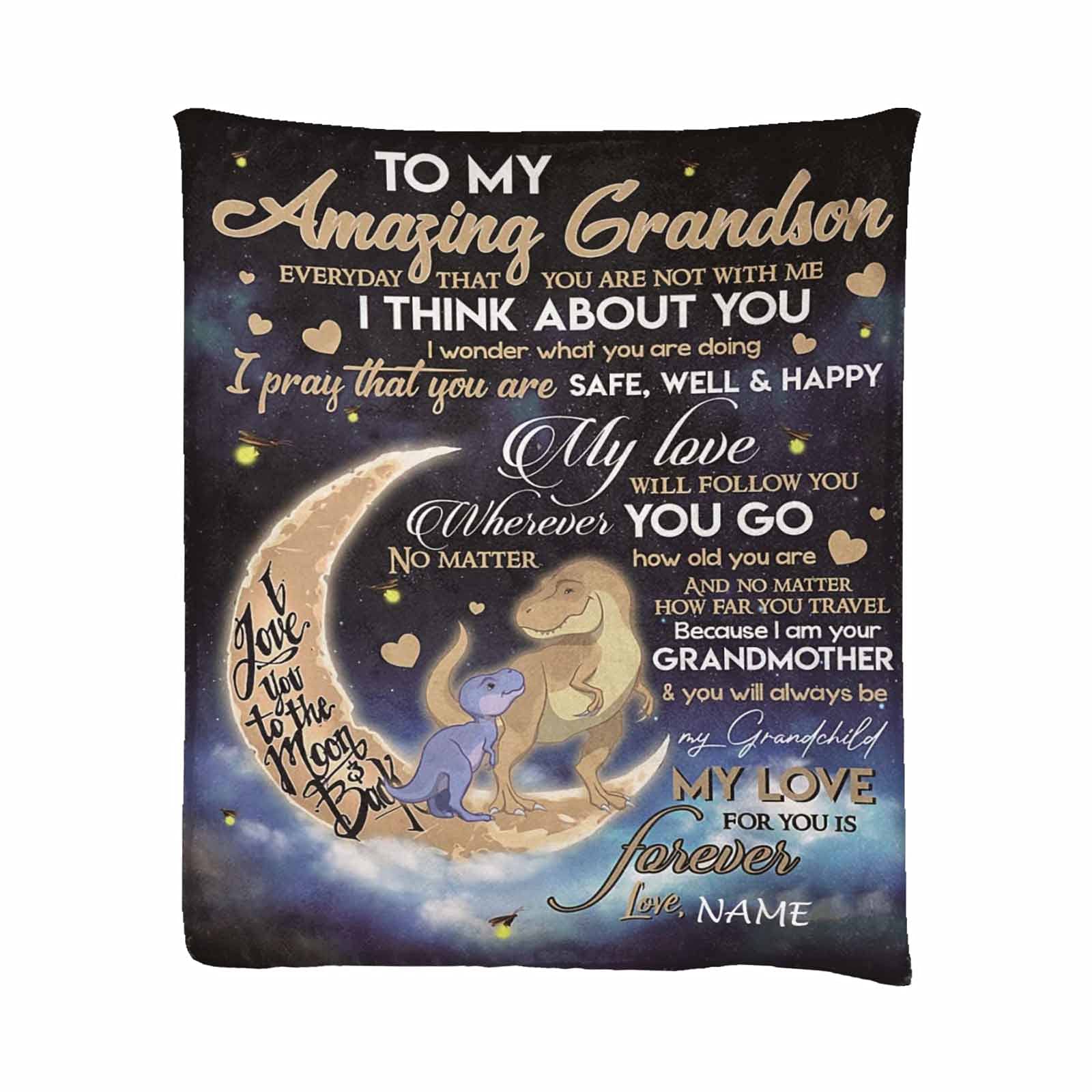 Personalized Blanket with Name & Text - Custom Gift for Grandson from Grandma & Grandpa - 30