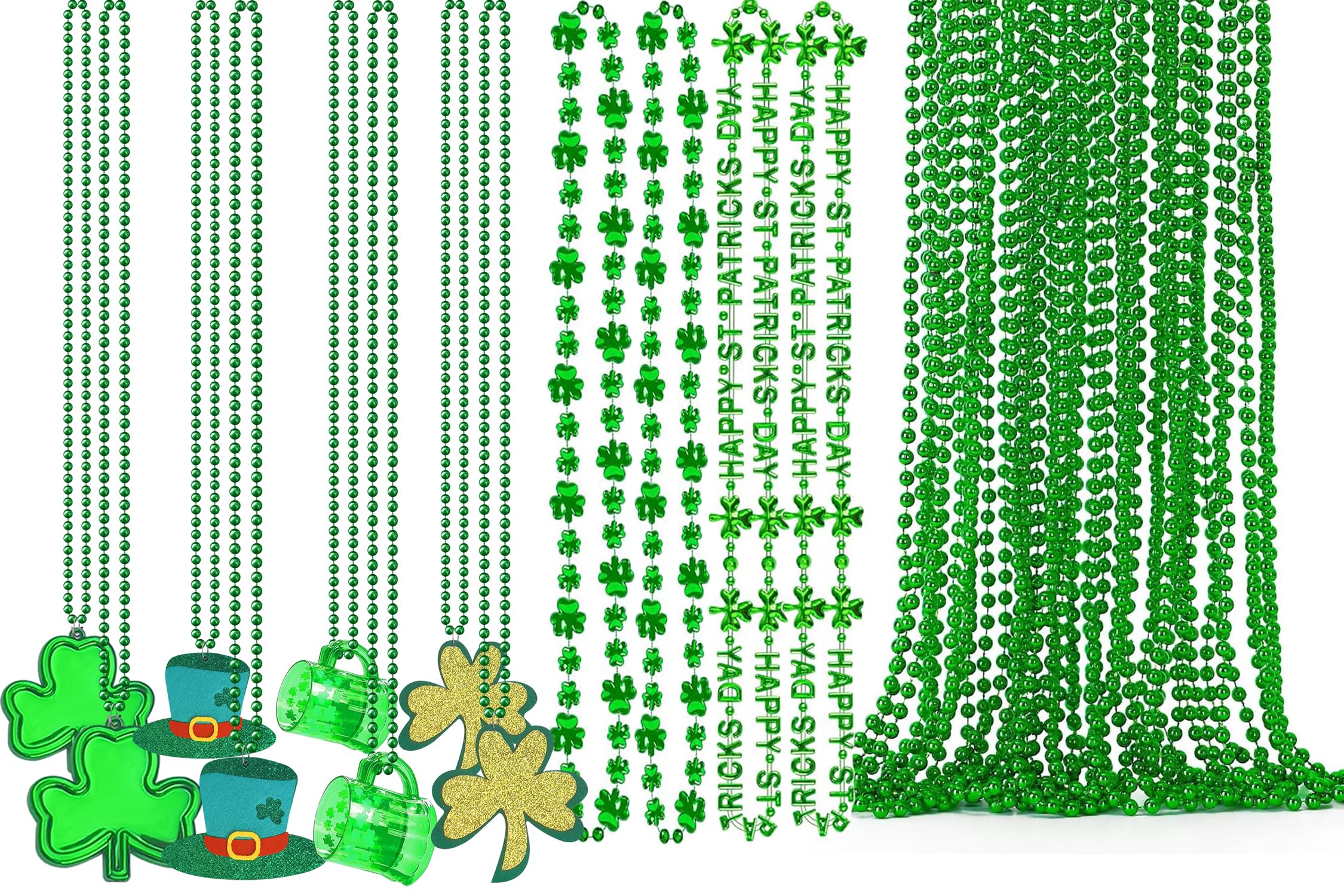 St. Patrick's Day Shamrock Necklace for Women - Bulk Green Beaded Irish Pendant Accessories - Party Favors & Decorations for St. Patty's Day Celebrations, Parades & Irish-Themed Events