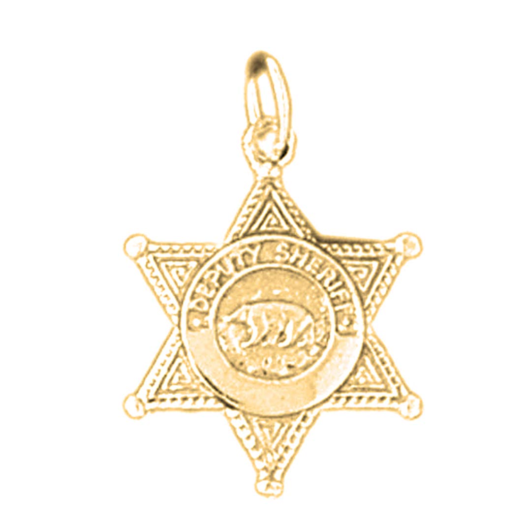 14K Yellow Gold Plated 925 Sterling Silver Police Badge Pendant Necklace - 18 Inch Chain for Law Enforcement Officers, Police Graduation Gift & Cosplay Accessories