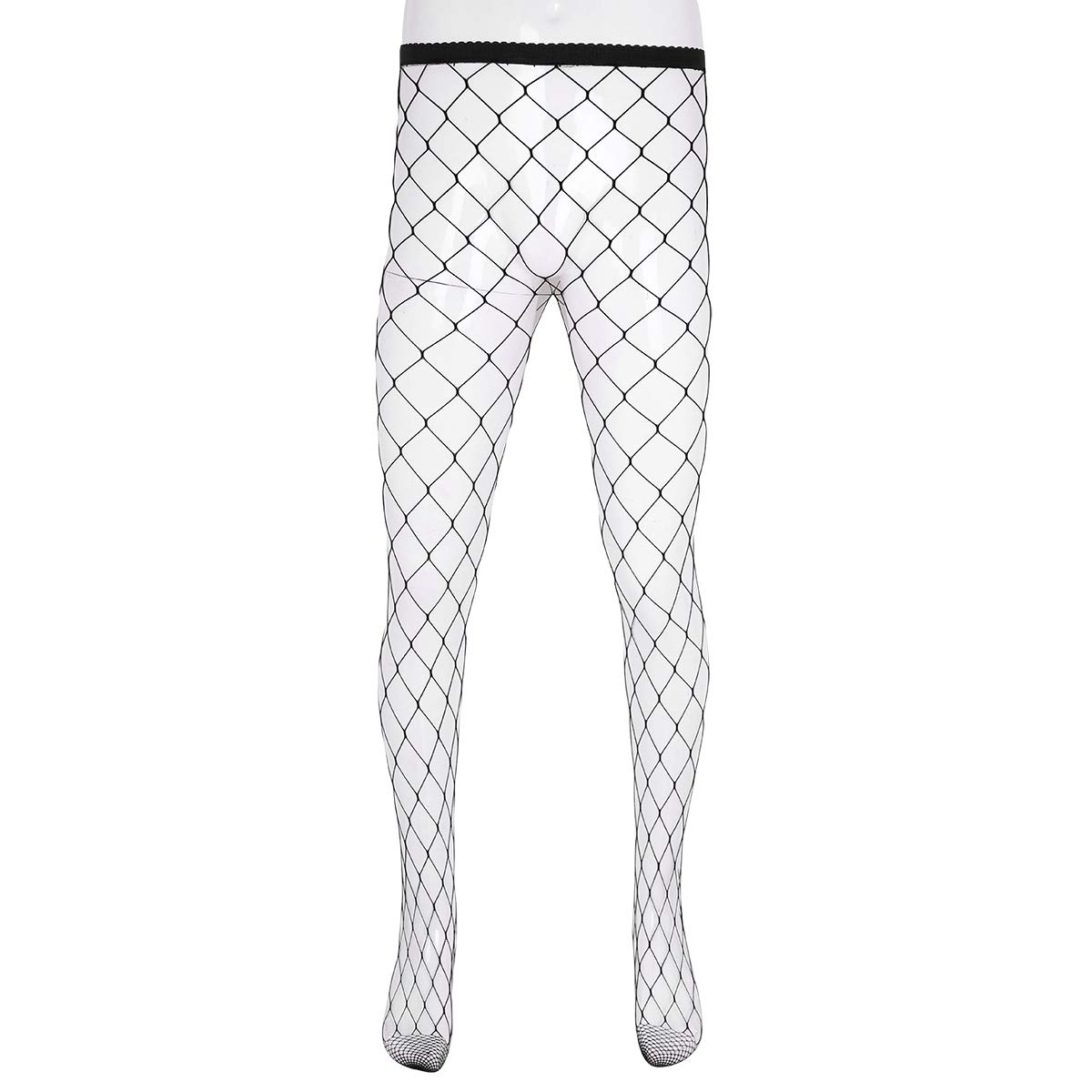 Men's See-Through Hollow Out Fishnet Closed-Toe Tight Leggings - Stretchy Pantyhose Stockings for Dance, Cosplay & Night Out Fashion