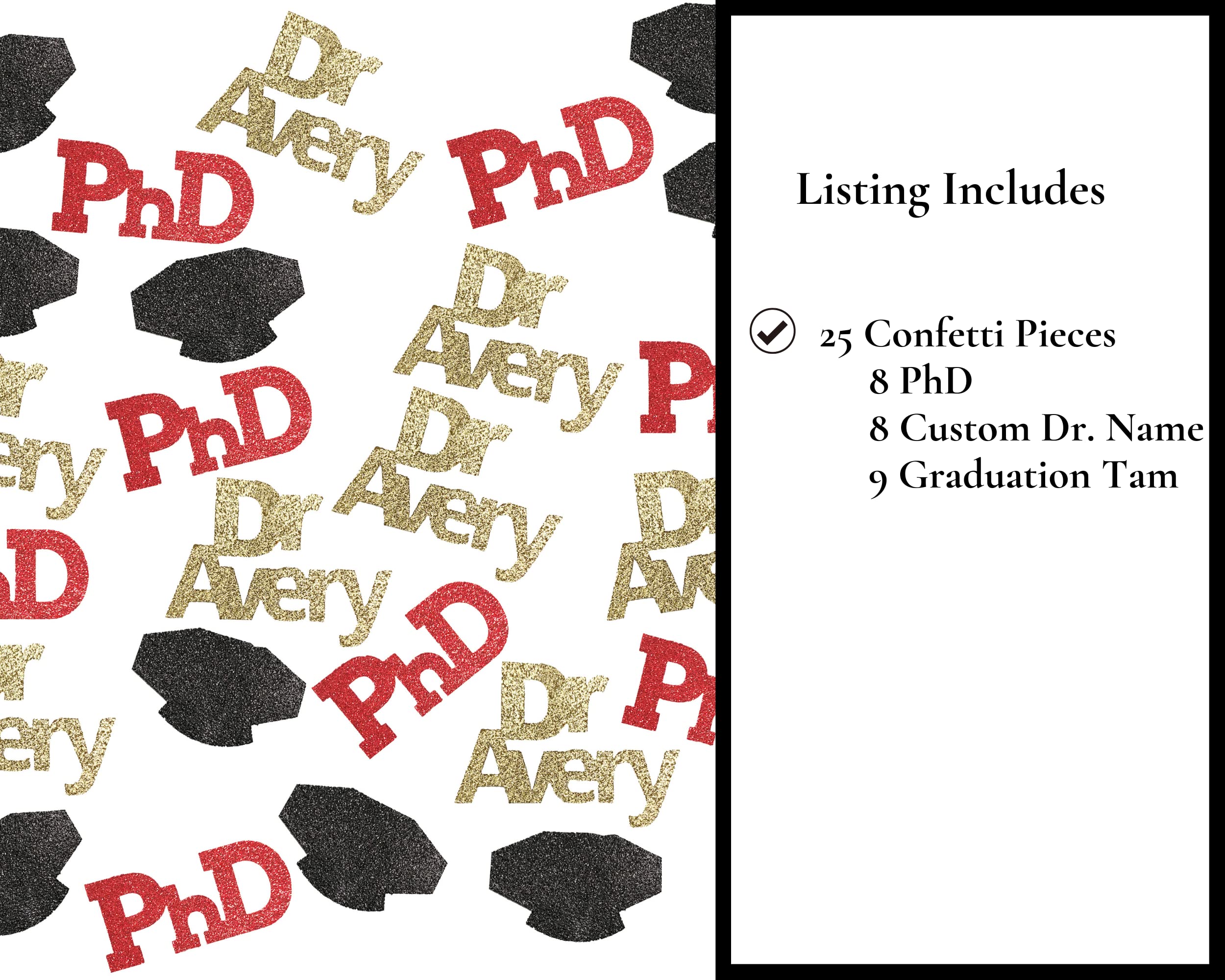 PhD Graduation Confetti Set - 25 Pieces with Doctoral Tam & Custom Name - Perfect for Doctor of Philosophy Graduation Decor (Husband/Wife/Grad) - Great for Graduation Parties, Photo Booths & Academic Celebrations