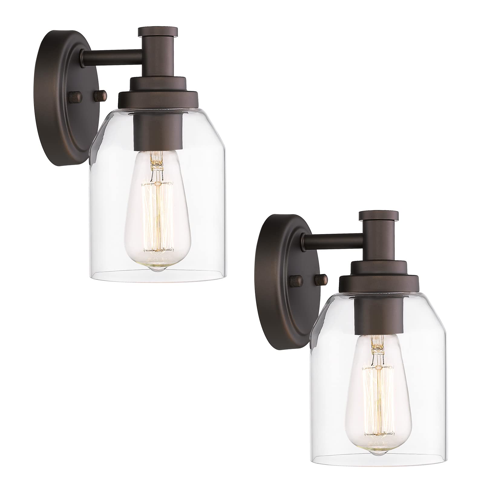 Farmhouse Vanity Sconces Wall Lighting 2 Pack - Oil Rubbed Bronze Bathroom Light Fixture with Clear Glass Shade for Bedroom, Hallway & Bathroom Decor (ZG33B-2 ORB)