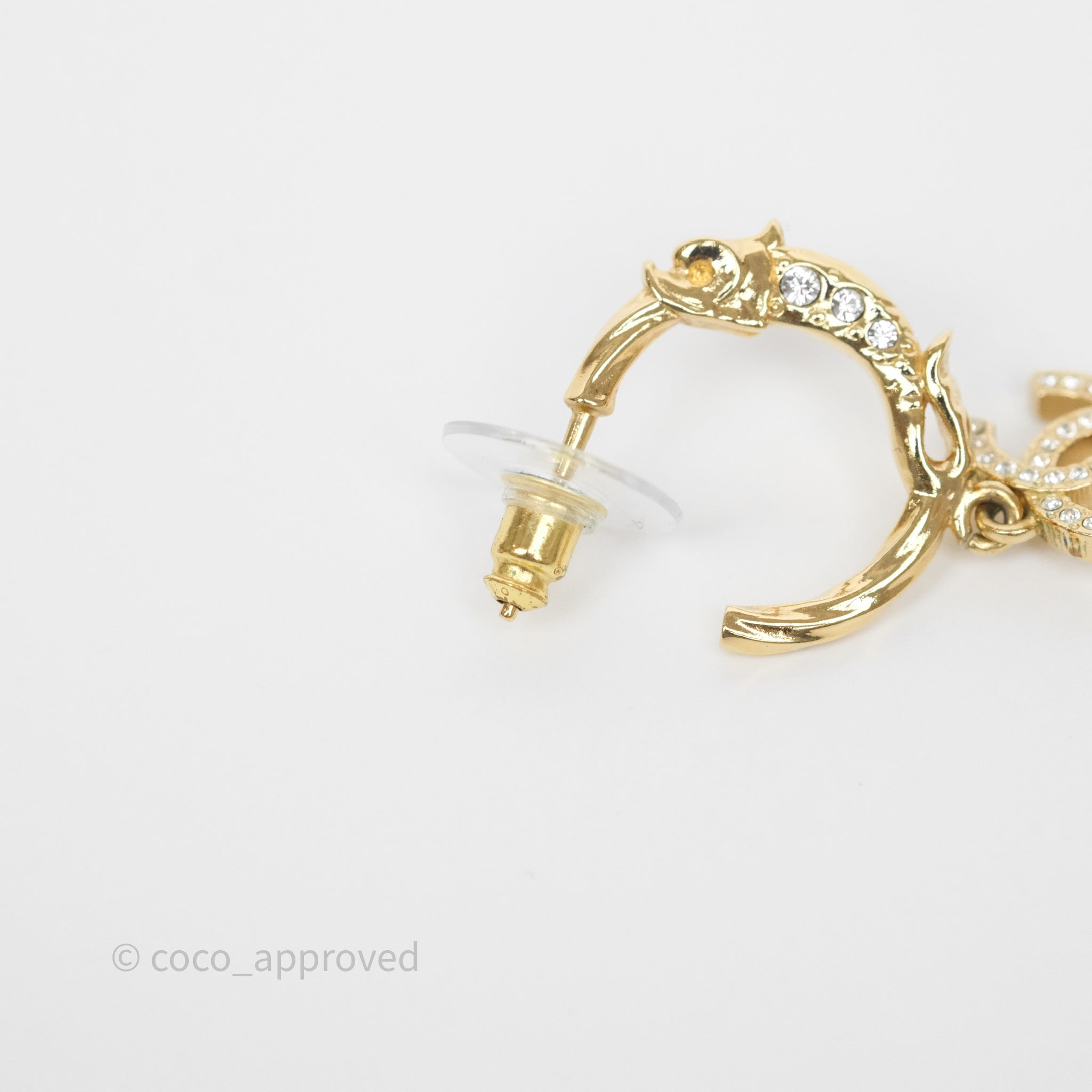 Chanel CC Crystal Hoop Earrings for Women - 23V Gold Tone Luxury Fashion Jewelry - Perfect for Parties, Weddings & Special Occasions