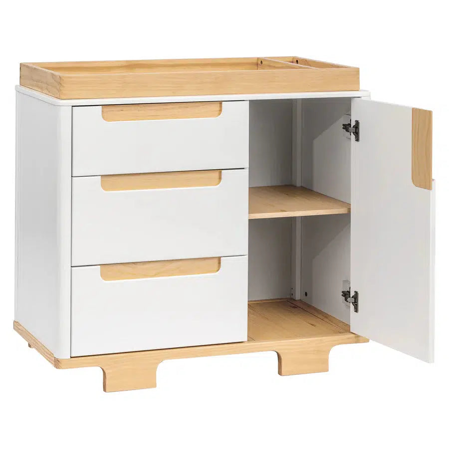 Babyletto Yuzu 3-Drawer Changer Dresser in White & Natural - Nursery Storage Solution for Diapers, Clothes & Baby Essentials