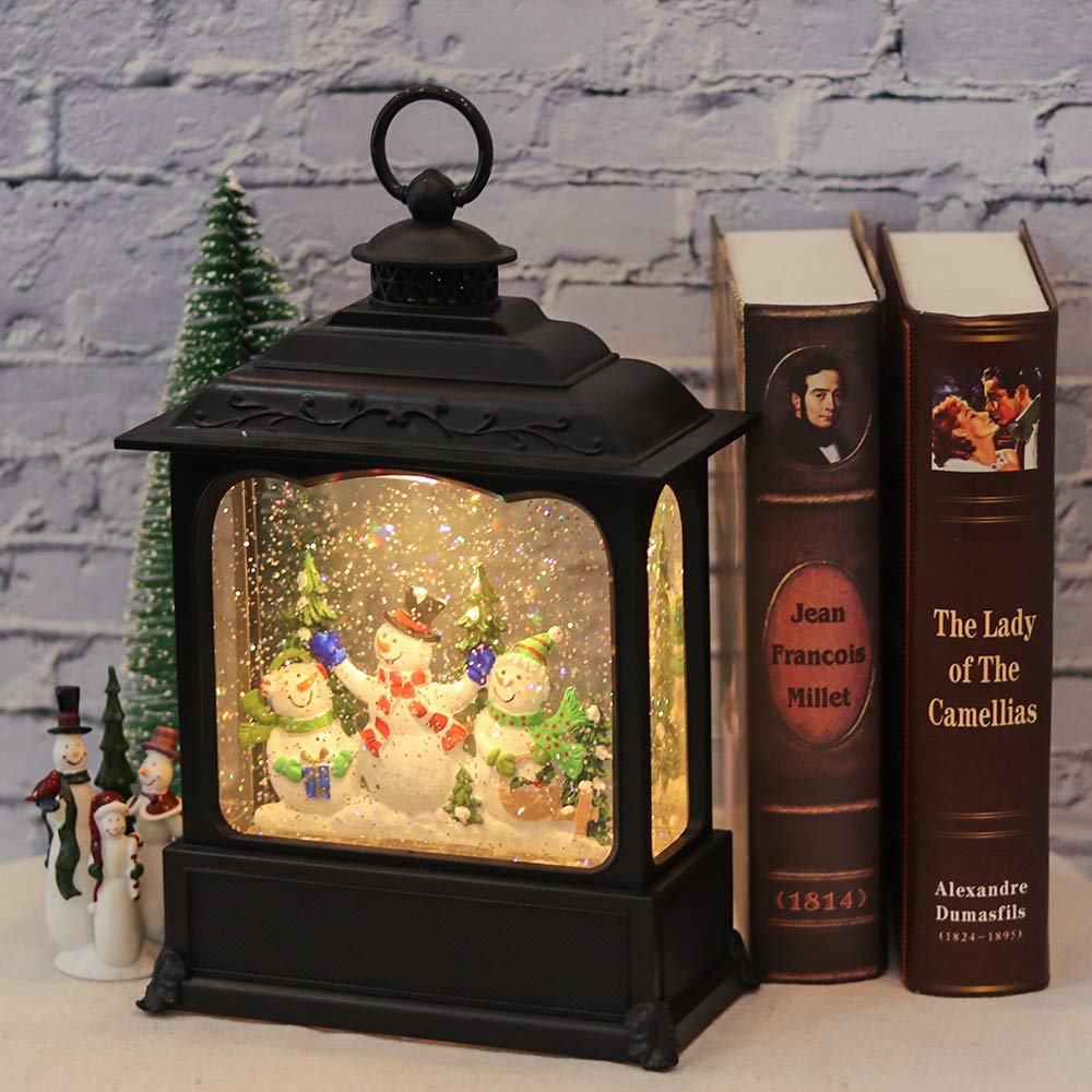 Eldnacele Musical Snow Globe Lantern with Timer - USB/Battery Operated Swirling Singing Water Glittering Light - Christmas Decoration for Adults & Kids (Snowman Design) - Perfect for Holiday Home Decor, Gift Giving & Winter Wonderland Displays