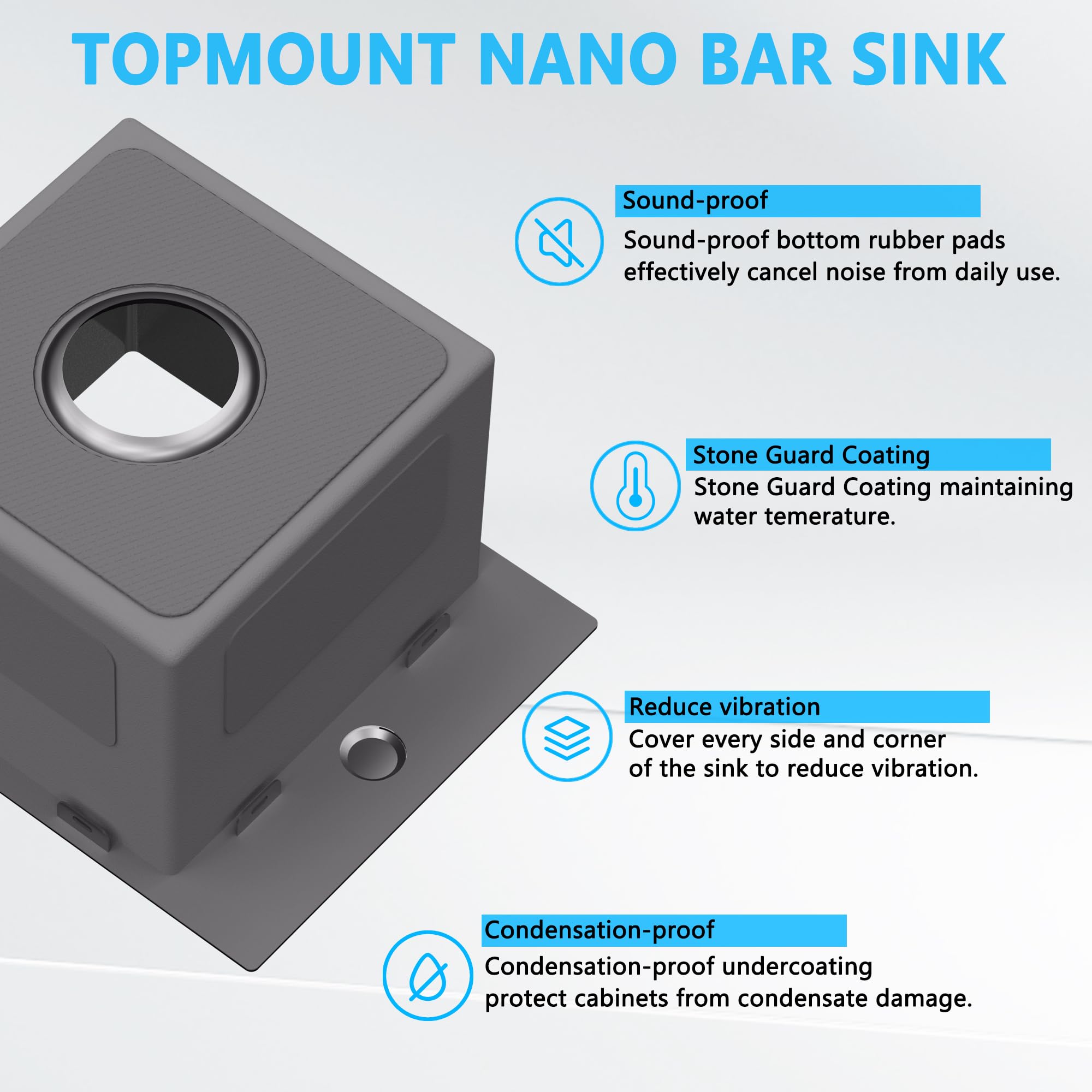 13 x 15 Inch Black Drop-in Bar Sink - 18 Gauge Stainless Steel Topmount Kitchen Sink with Drain - Perfect for Wet Bars, Small Kitchens & RV Use
