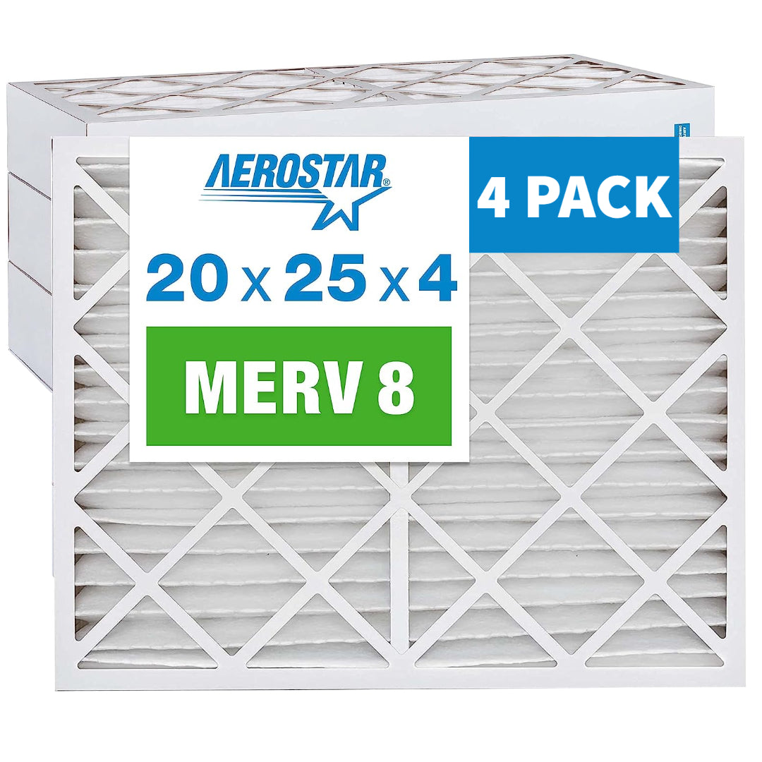 Aerostar 20x25x4 MERV 8 Pleated Air Filters (Pack of 4) - Exact Size 19.5x24.5x3.75 - Compatible with HVAC, Furnace & AC Systems - Ideal for Home, Office & Commercial Use