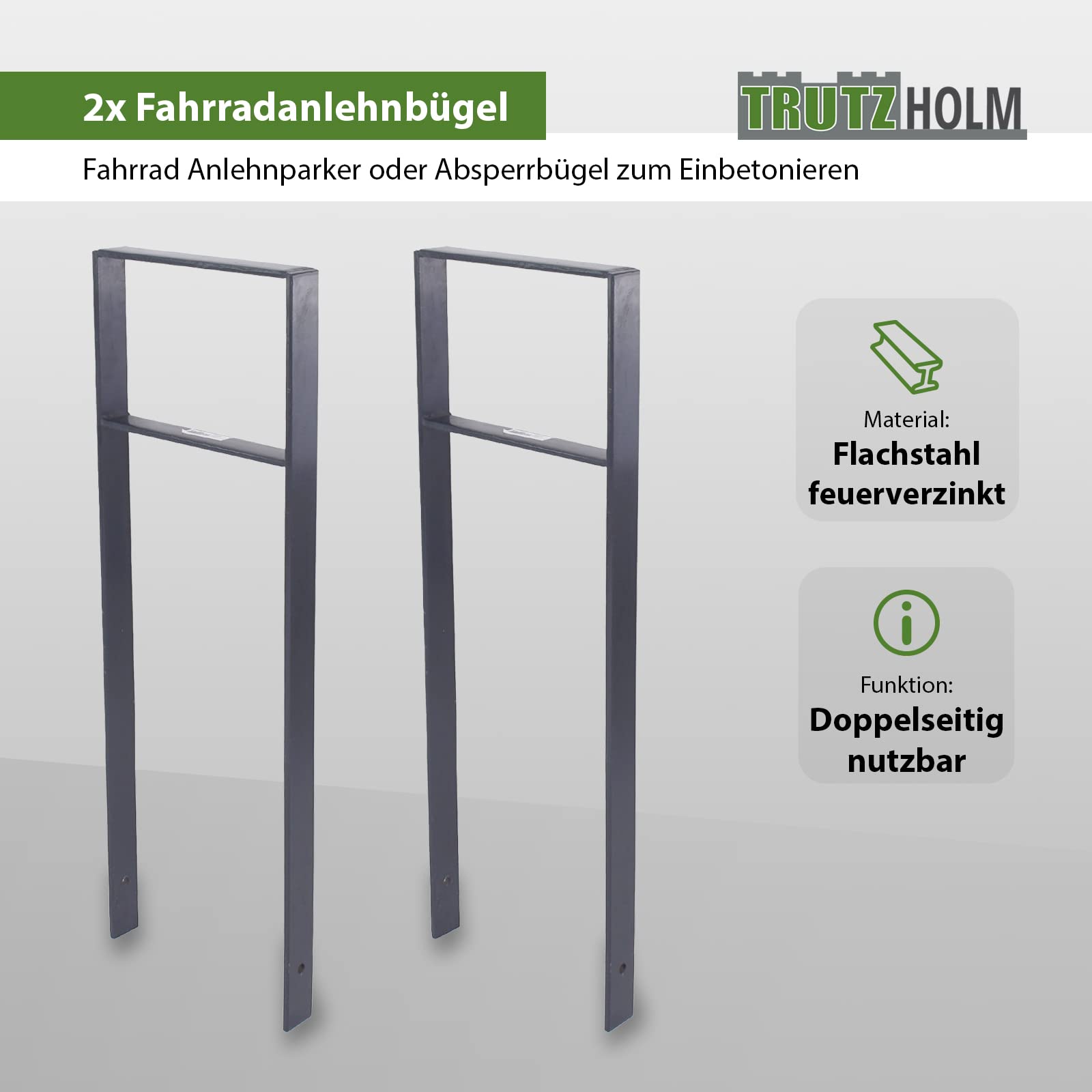 2-Pack Bike Parking Stand 1165x390mm Flat Steel for Concrete Installation | Bicycle Rack, Tree Guard, Lean-to Stand for Secure Bike Parking in Gardens, Parks & Public Spaces