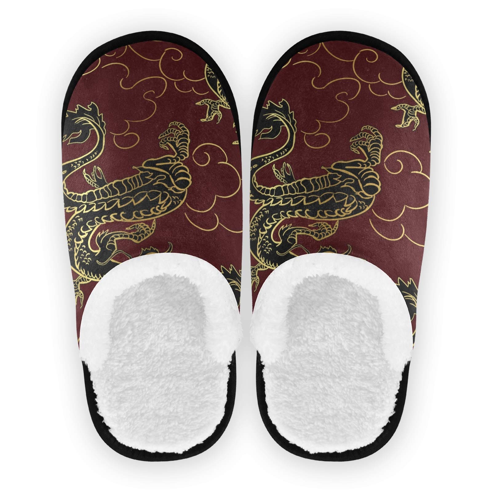 ALAZA Japanese Chinese Fruit Dragon Print Non-Slip Cotton Slippers - Comfortable House Shoes for Men & Women - Perfect for Home, Hotel, Spa, Bedroom & Travel